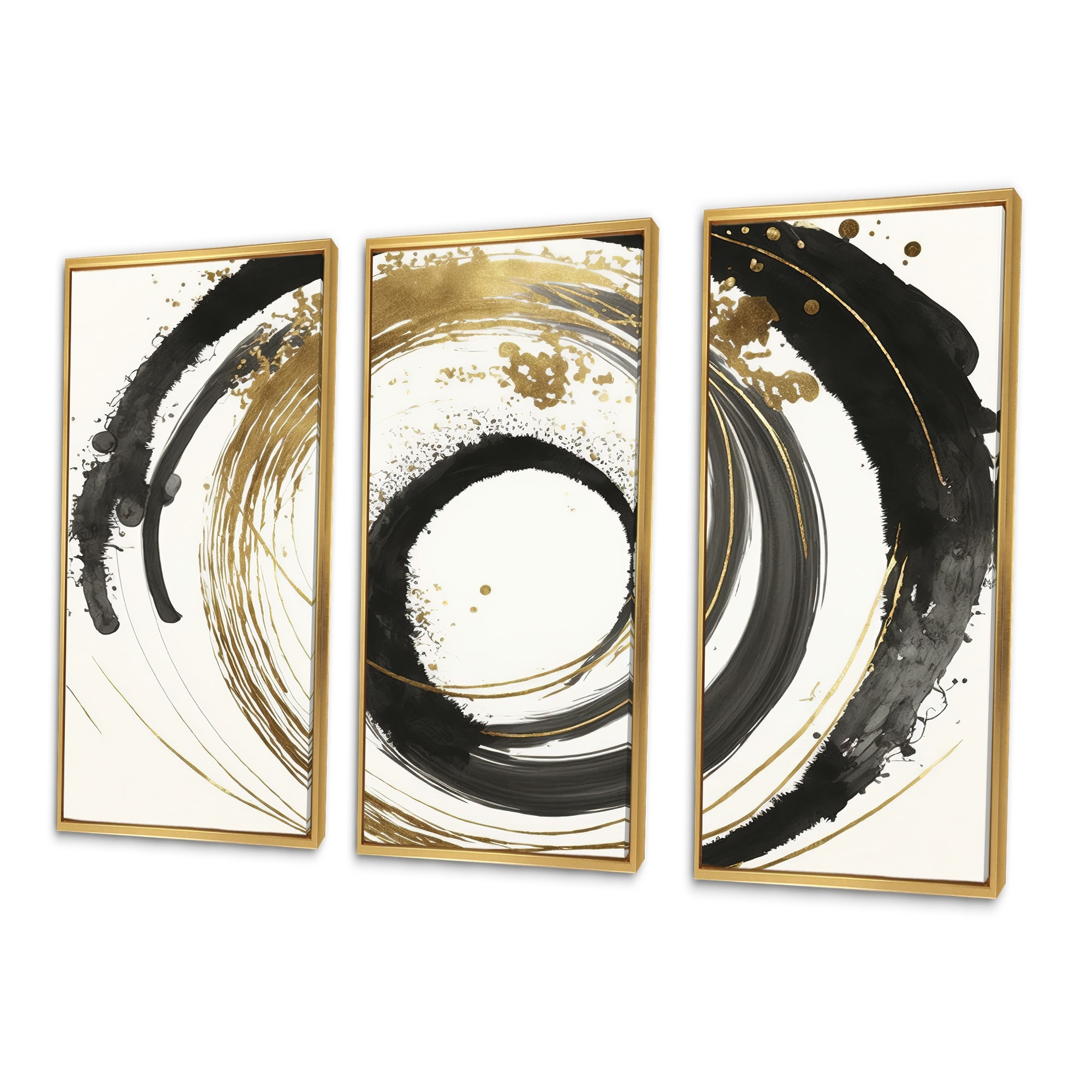 Designart "Black And Gold Curves IV" Modern Spiral Framed Canvas Art Print - 3 Panels