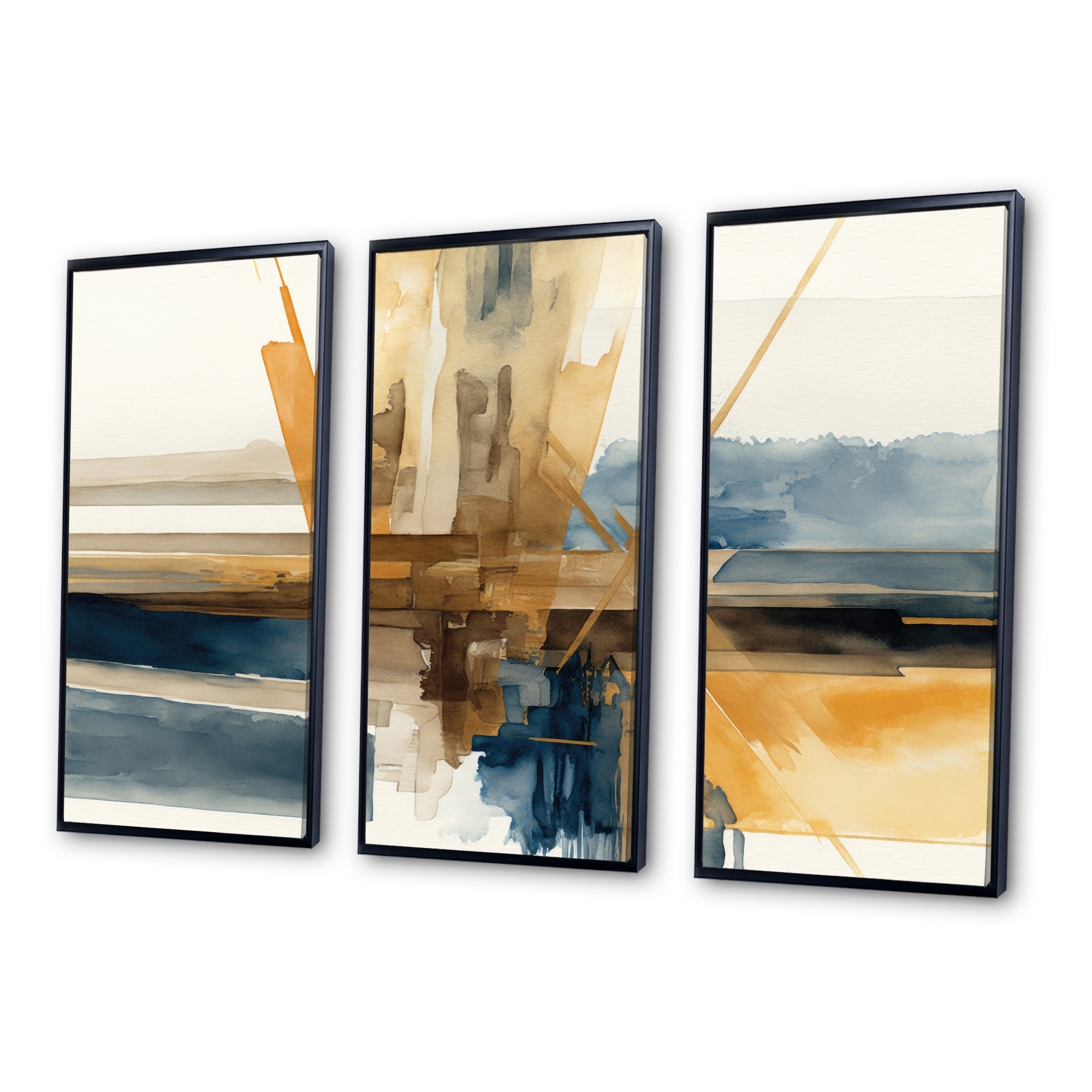 Designart "Modern Watercolor Abstract I" Modern Spiral Framed Canvas Art Print - 3 Panels
