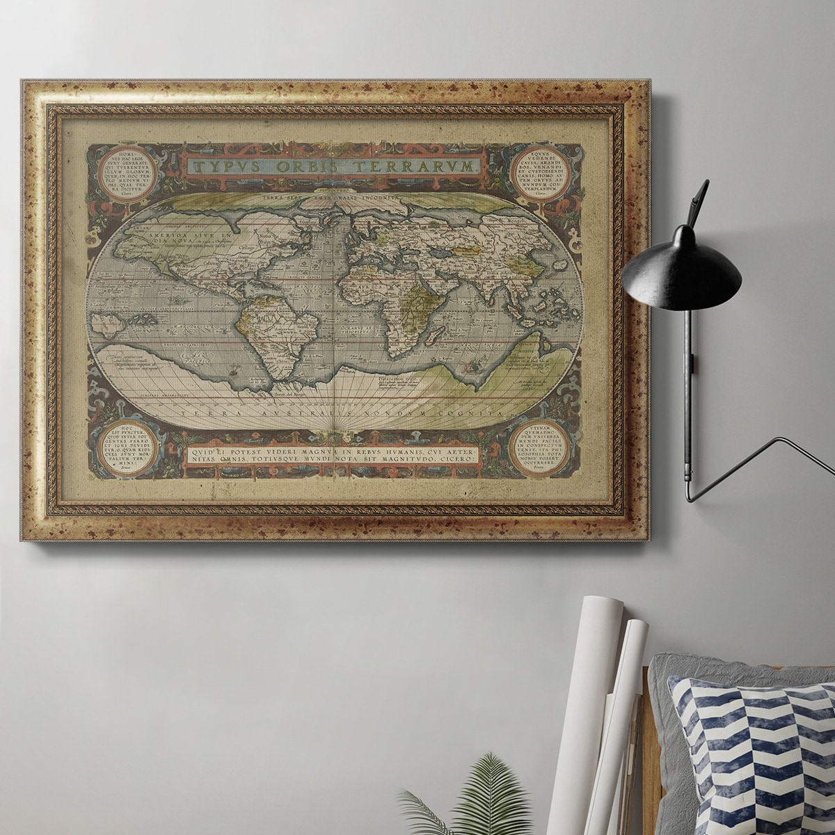 Embellished Antique World Map Premium Framed Canvas- Ready to Hang