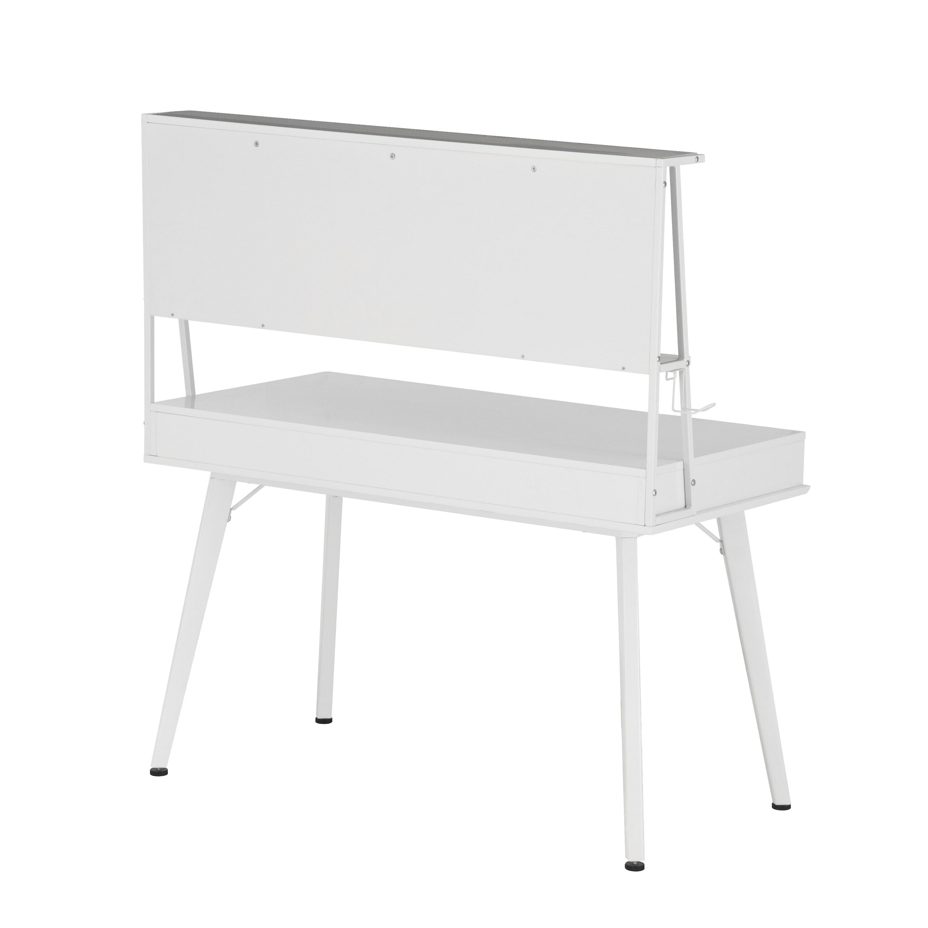 Study Computer Desk with Open Storage, One Pull Out Drawer & Magnetic Dry Erase White Board Home Office Desk, White