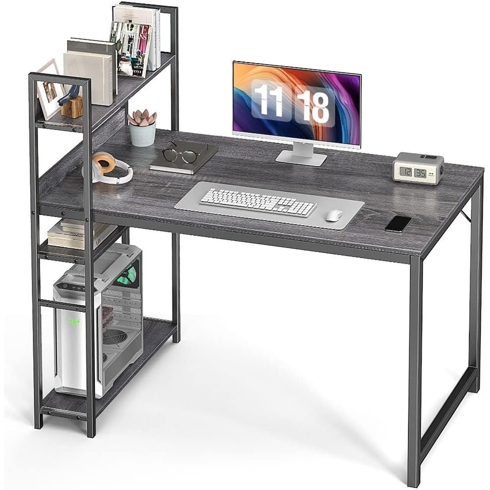 Desk Computer Desk with Storage Shelves, 47 Inch, Rustic Brown