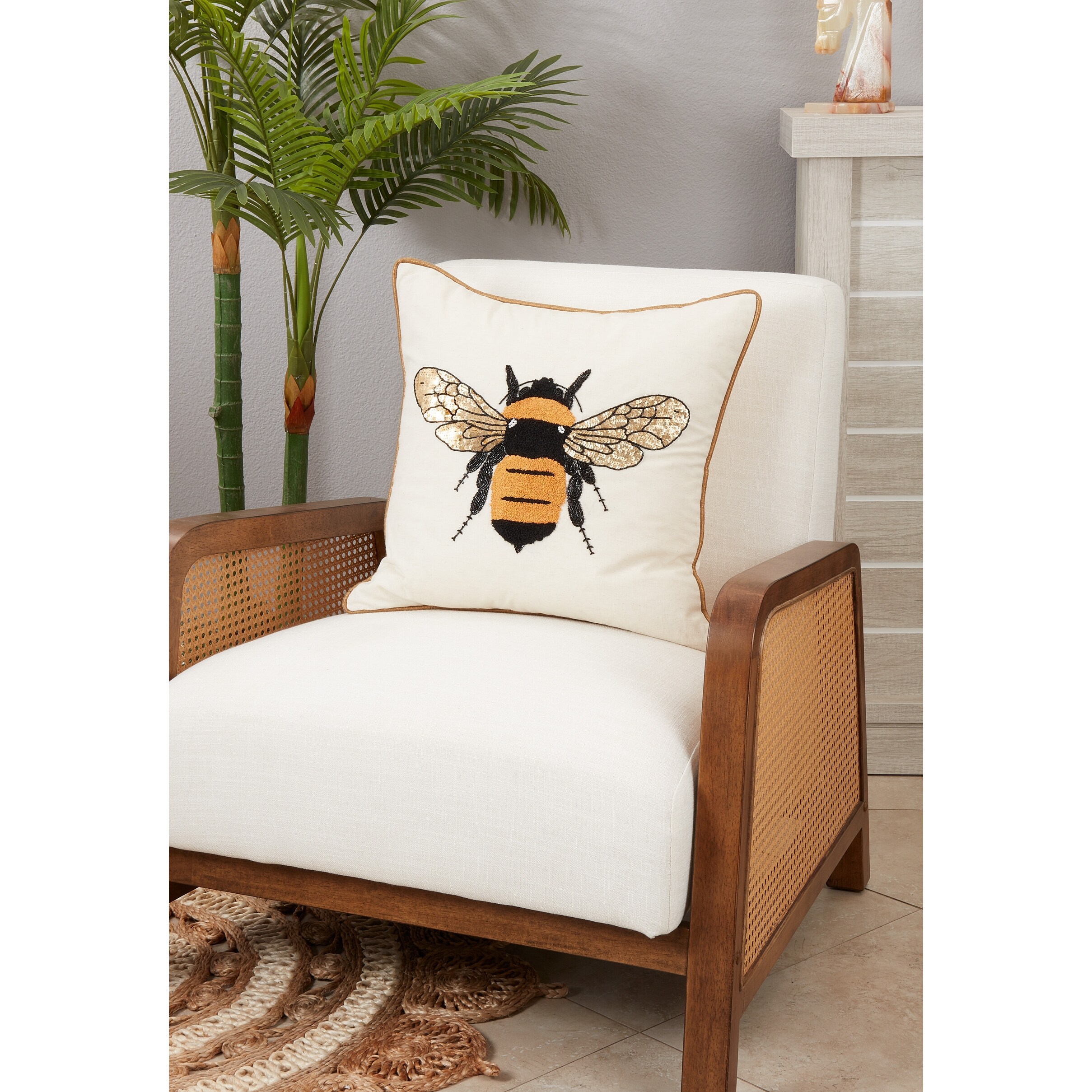 Buzzworthy Bumblebee Embroidered Throw Pillow