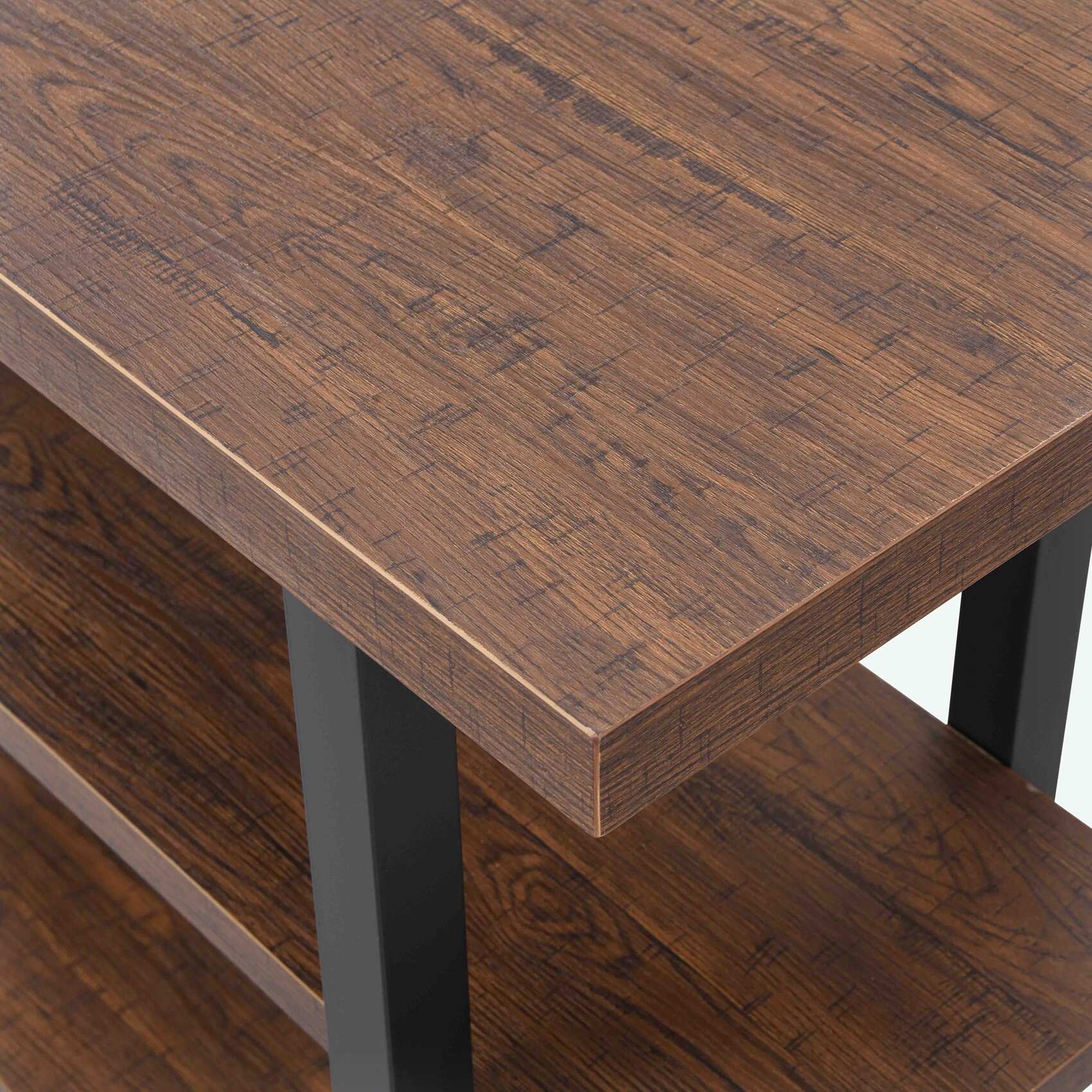3-Tier Wood and Metal Sofa Table