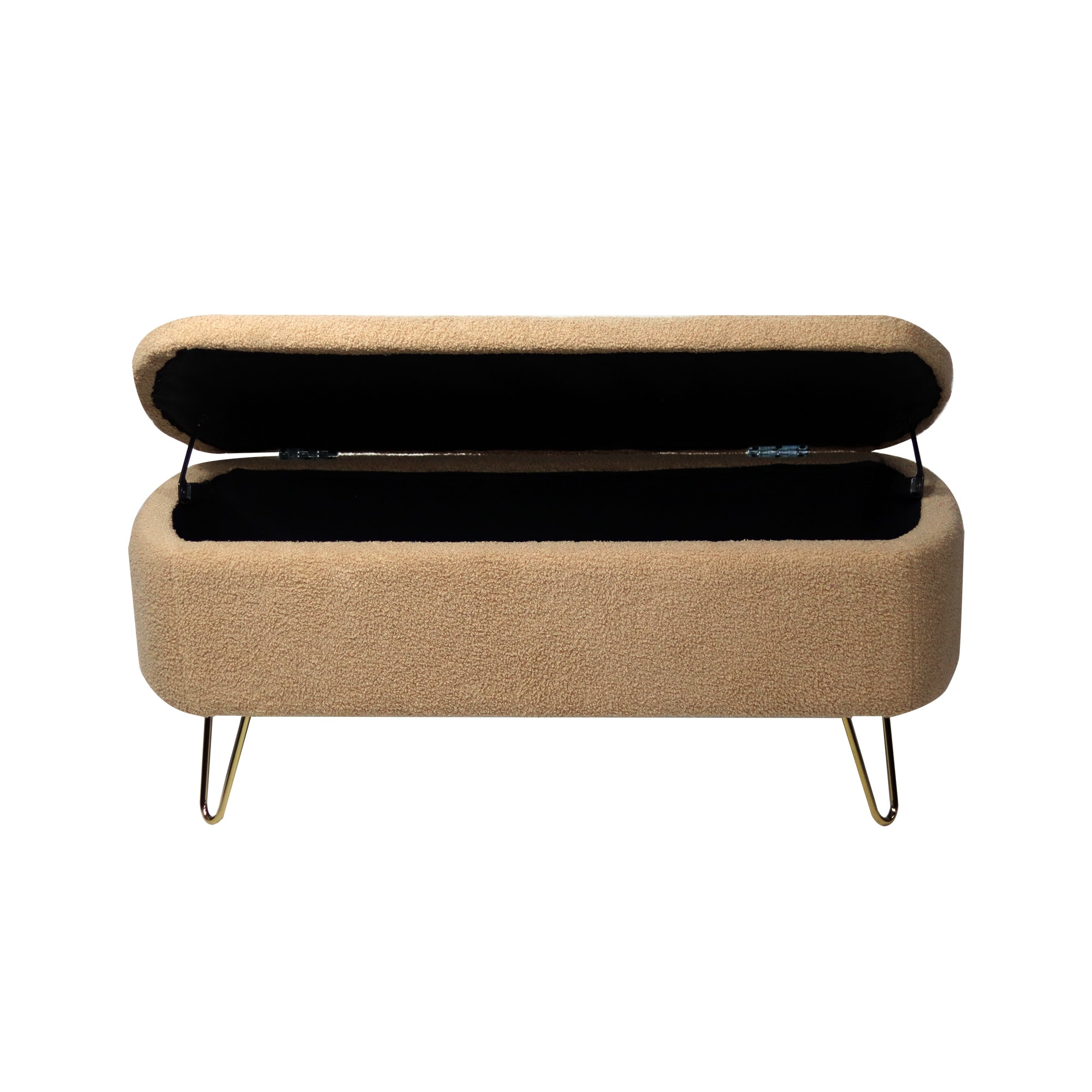 Storage Ottoman Bench Faux Fur Entryway Upholstered Bench, Camel