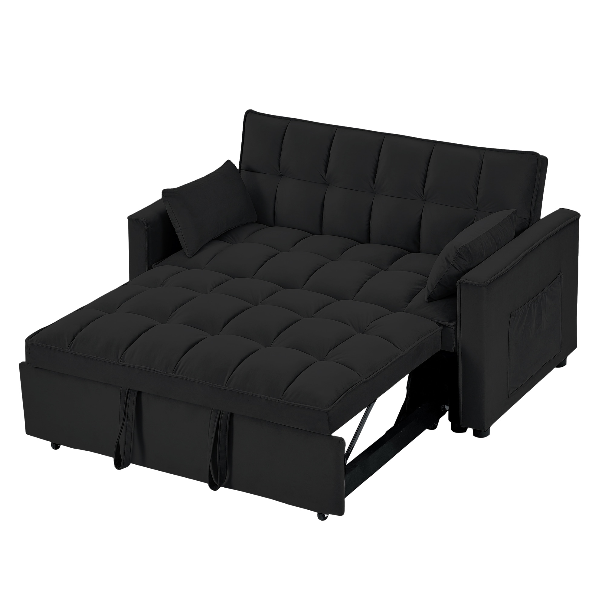 Sleeper Sofa Couch with Pull Out Bed and Side Pockets, Modern Velvet Convertible Sleeper Daybed for Small Space