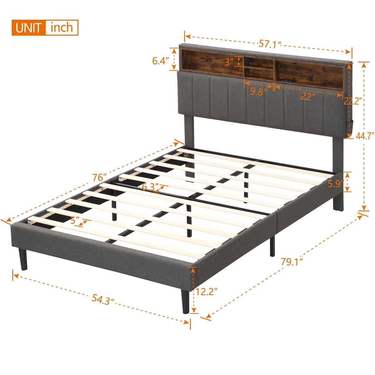 Merax Upholstered Platform Bed with Storage Headboard and USB Port
