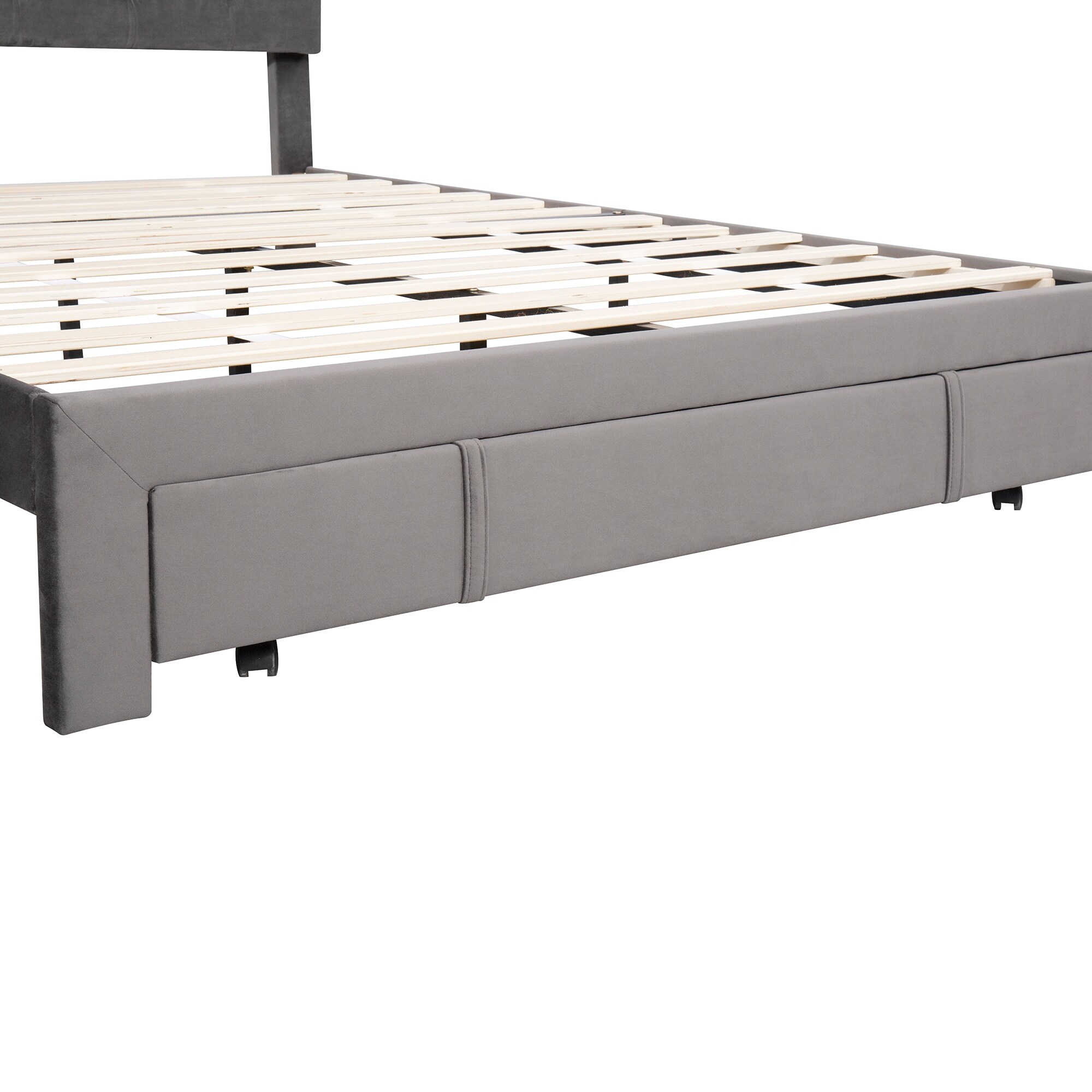 Queen Size Velvet Upholstered Storage Bed,Platform Bed with Drawer and Wooden Slat
