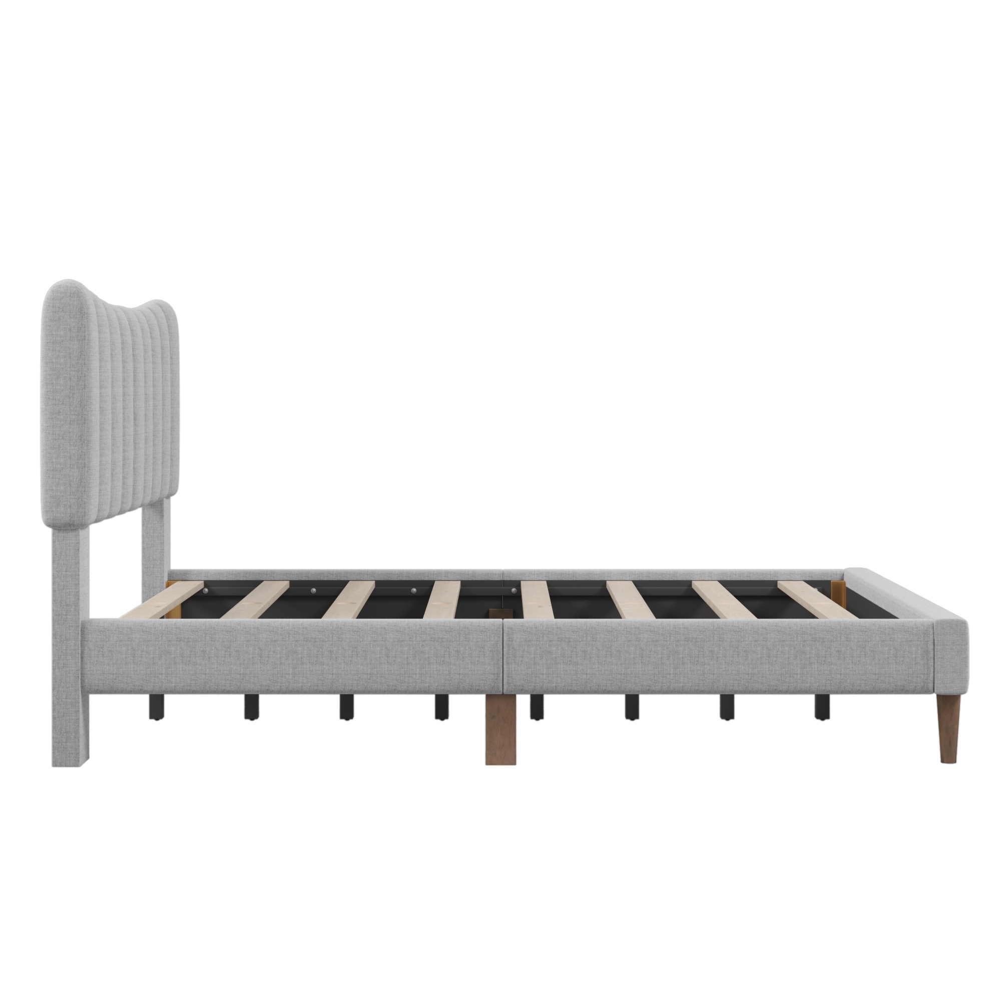Full Size Upholstered Platform Bed Frame with Rails and Vertical Channel Tufted Headboard, No Box Spring Needed
