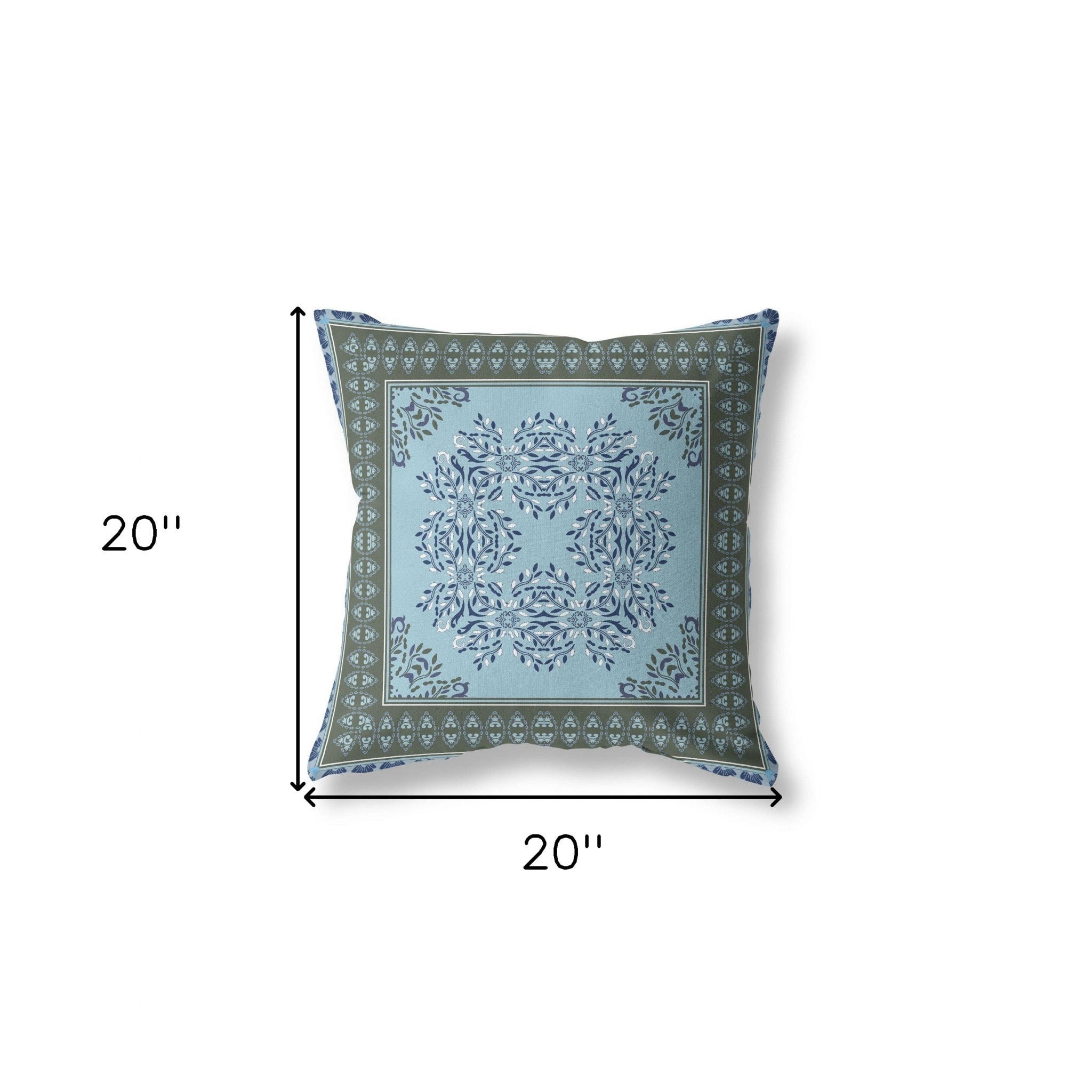 HomeRoots 20"x20" Blue Green Blown Seam Broadcloth Floral Throw Pillow - 23