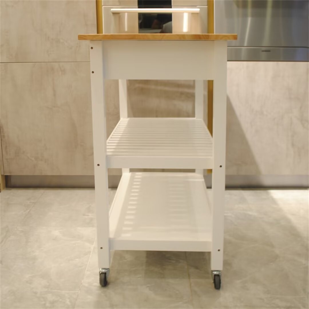 Kitchen Island with Two Lockable Wheels and Drawer, Rubber Wood Top - 40" x 20" x 36"