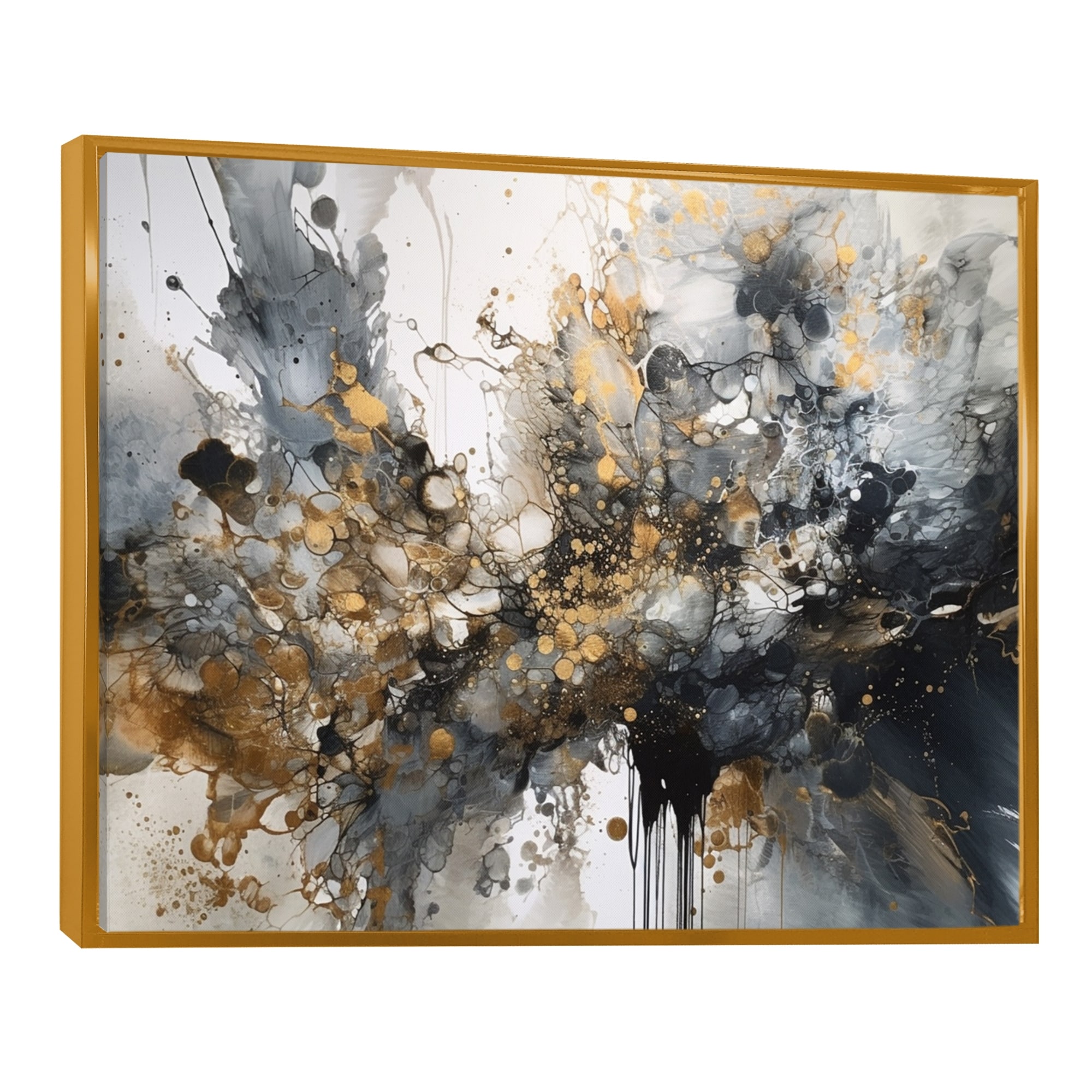 Designart "Grey Gold Delicate Abstract Brushstrokes V" Abstract Marble Framed Wall Decor