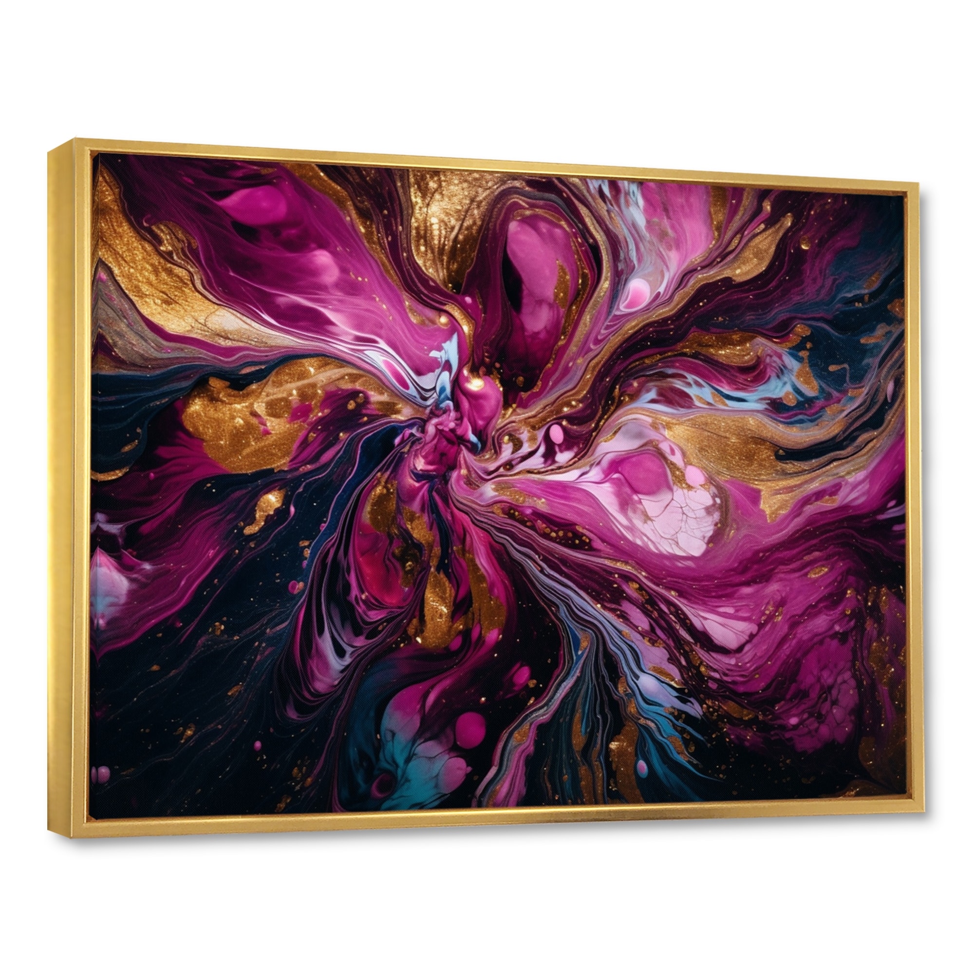 Designart "The Essence Of Fluidity Ii" Abstract Liquid Ink Framed Wall Art For Living Room