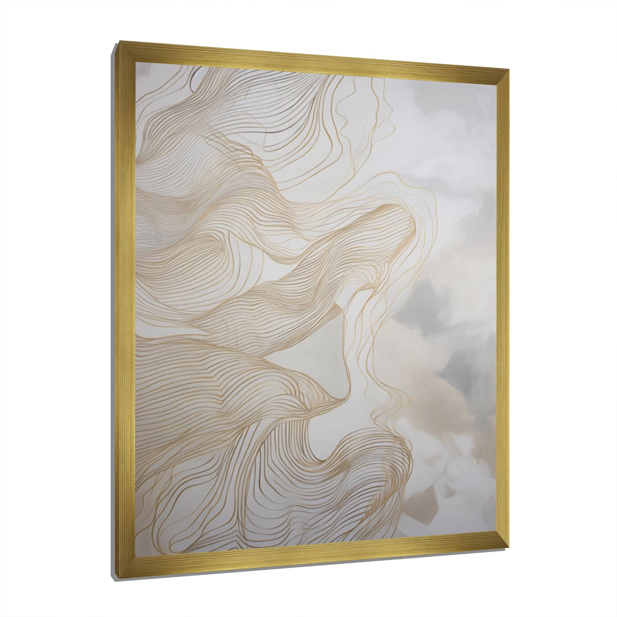 Designart "Gold And Grey Linear Expressions Ii" Minimalism Line Art Framed Canvas Wall Art