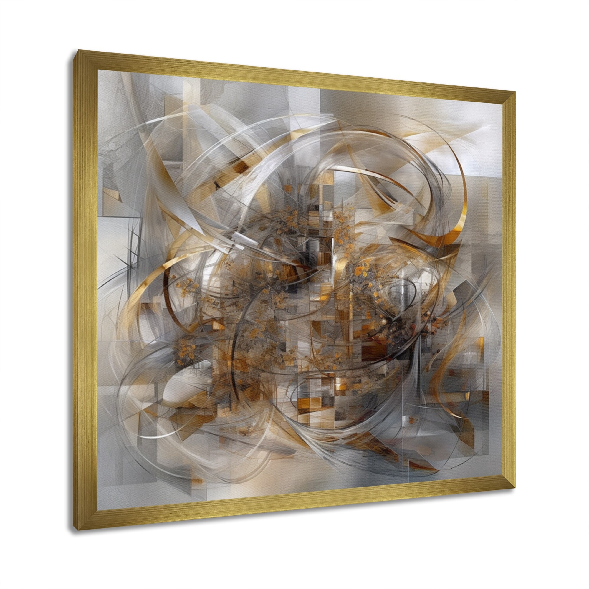 Designart "Grey Gold Captivating Liquid Ink" Abstract Marble Framed Wall Art For Living Room