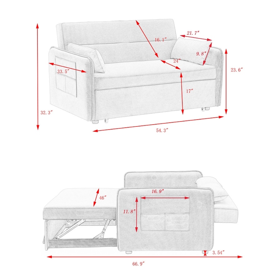 Velvet Sleeper Sofa with Pull Out Bed for Small Spaces