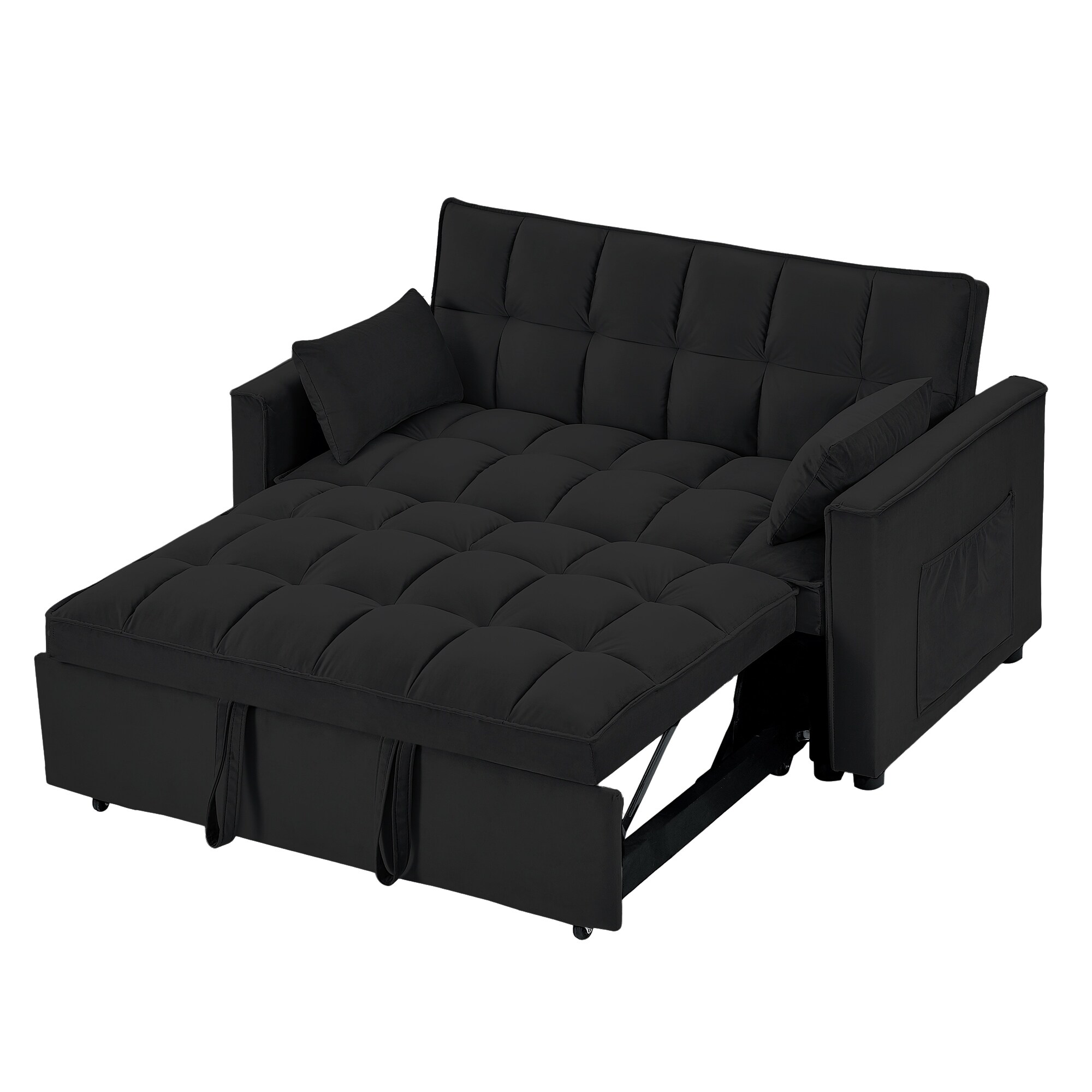 Adjustable Backrest Velvet Sleeper Sofa Bed - Pull-Out Function and Convenient Side Pockets