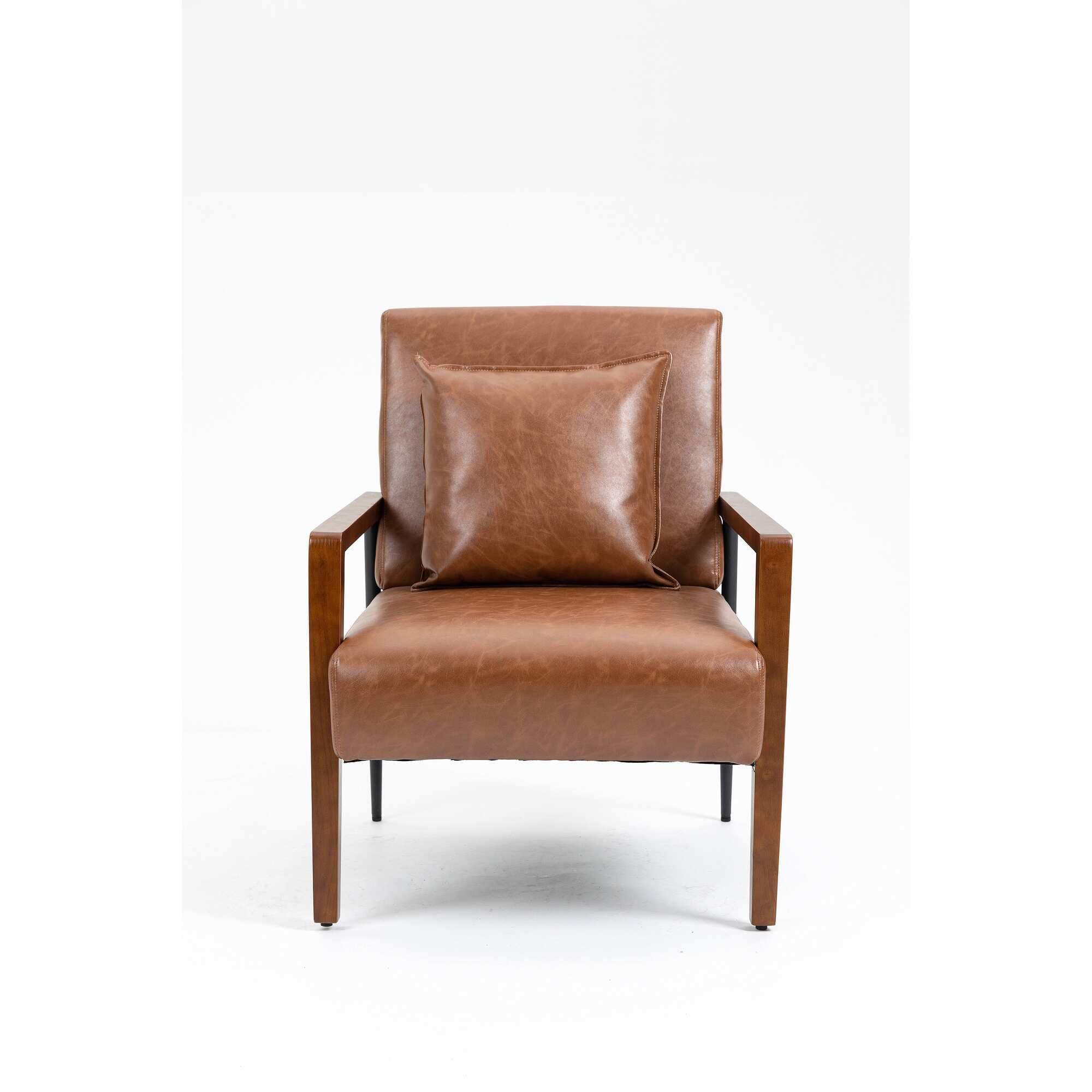 Accent Chair, Upholstered Leather Armchair with Removable Cushions