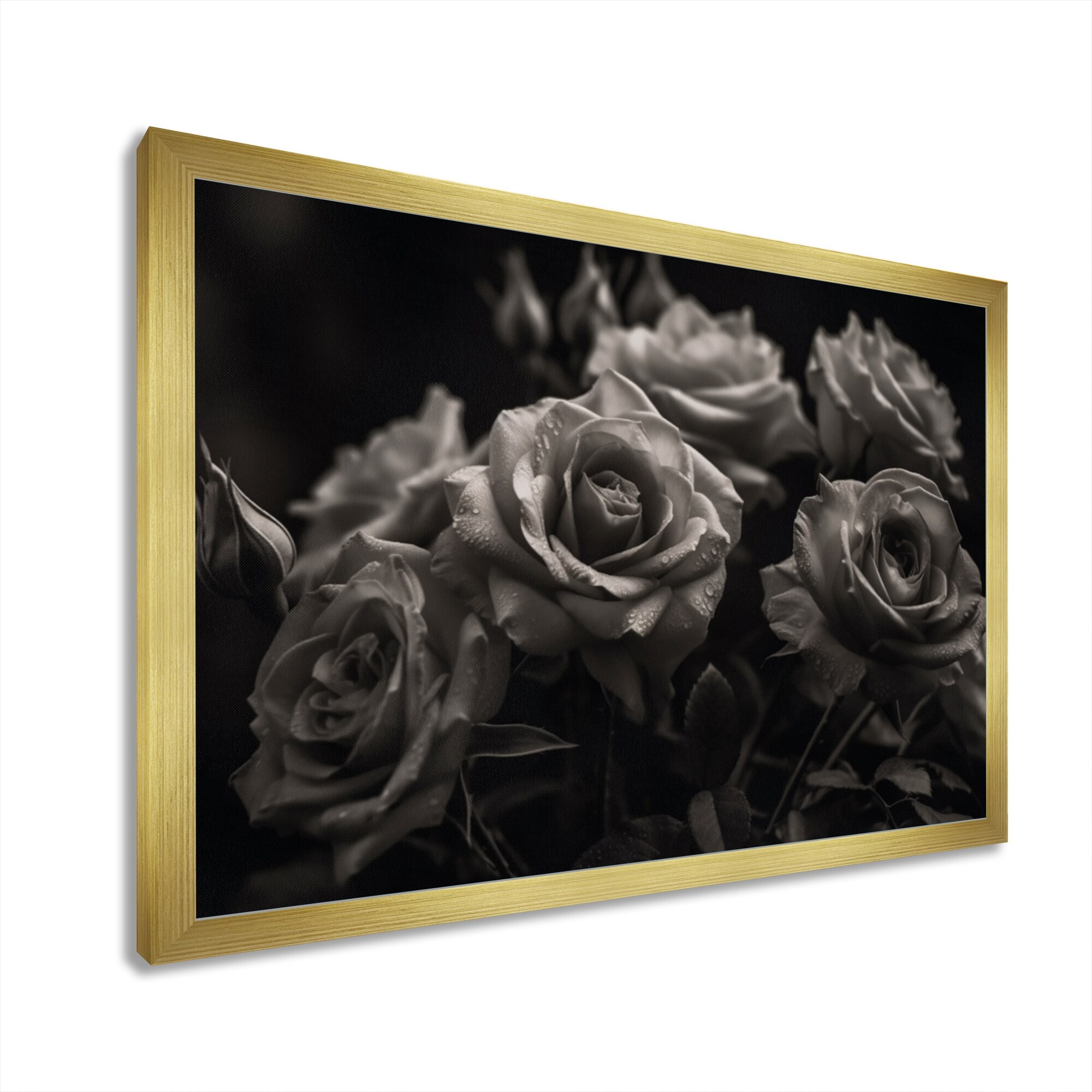 Designart "Grey Romantic Roses I" Floral Rose Framed Canvas Prints