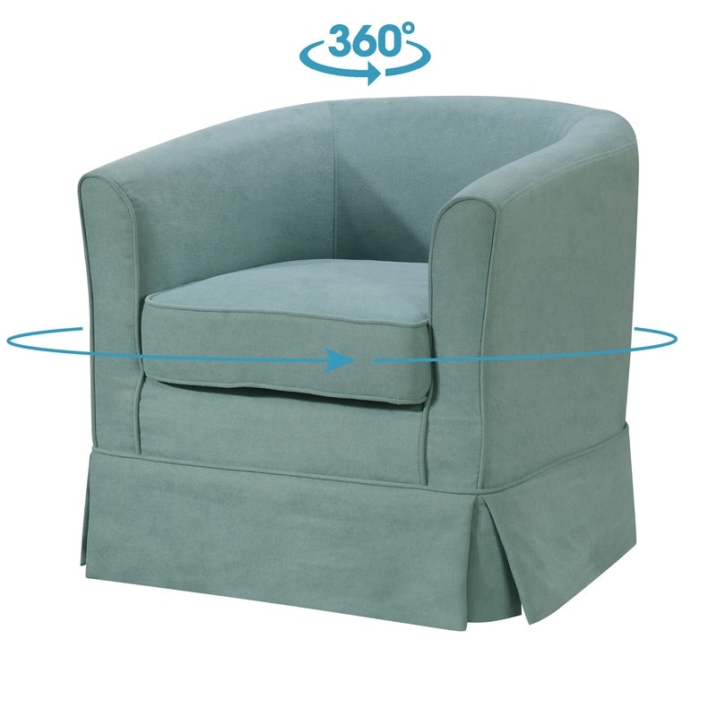Modern Fabric Accent Chairs with Removable Seat Cushion, Swivel Barrel Chairs with Skirted Bottom for Living Room/Bedroom, Teal