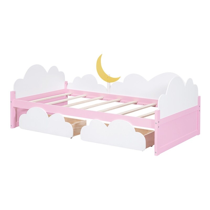 Twin Size Daybed with 2 Drawers,Clouds and Rainbow Decor,for kids