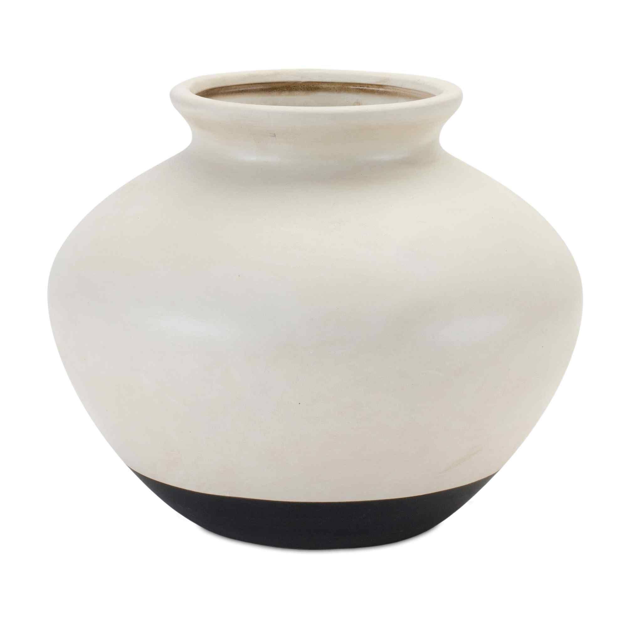 9" White and Black Urn Shaped Ceramic Vase