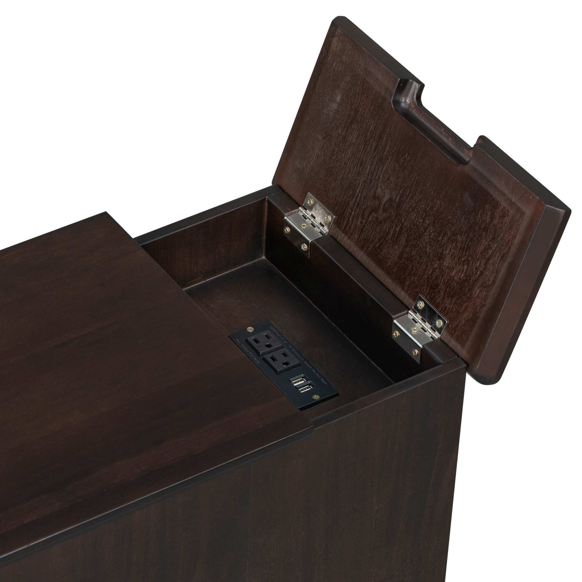 Side Table with USB Ports and 1 Multifunctional Drawer with cup holders - 23'' H x 14'' W x 24.3'' D - Antique Espresso