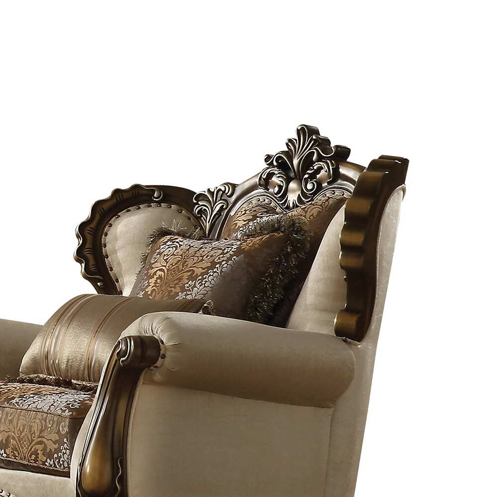 Latisha Chair (w/2 Pillows) in Tan, Pattern Fabric & Antique Oak Finish