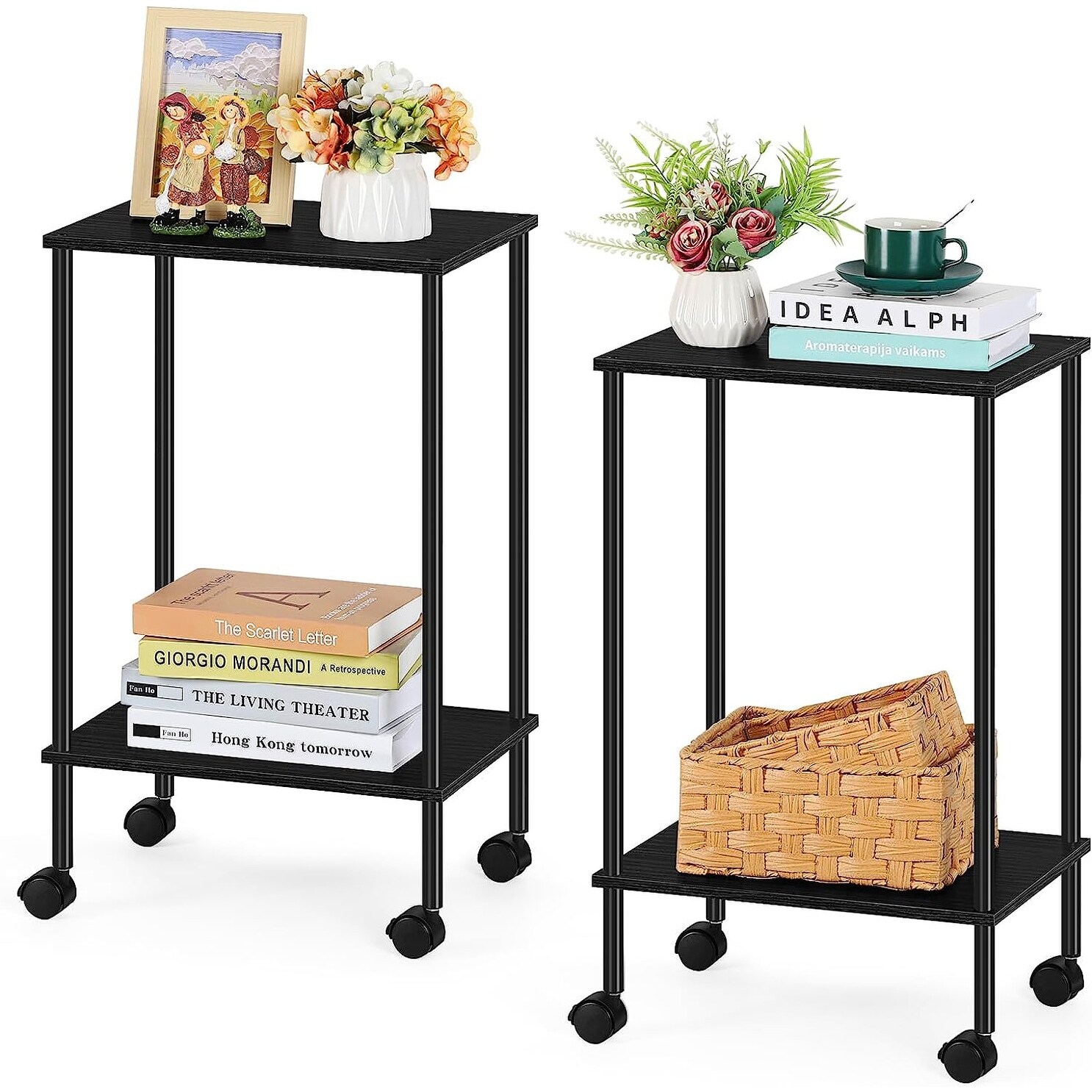 2-Tier Side Table with Wheels