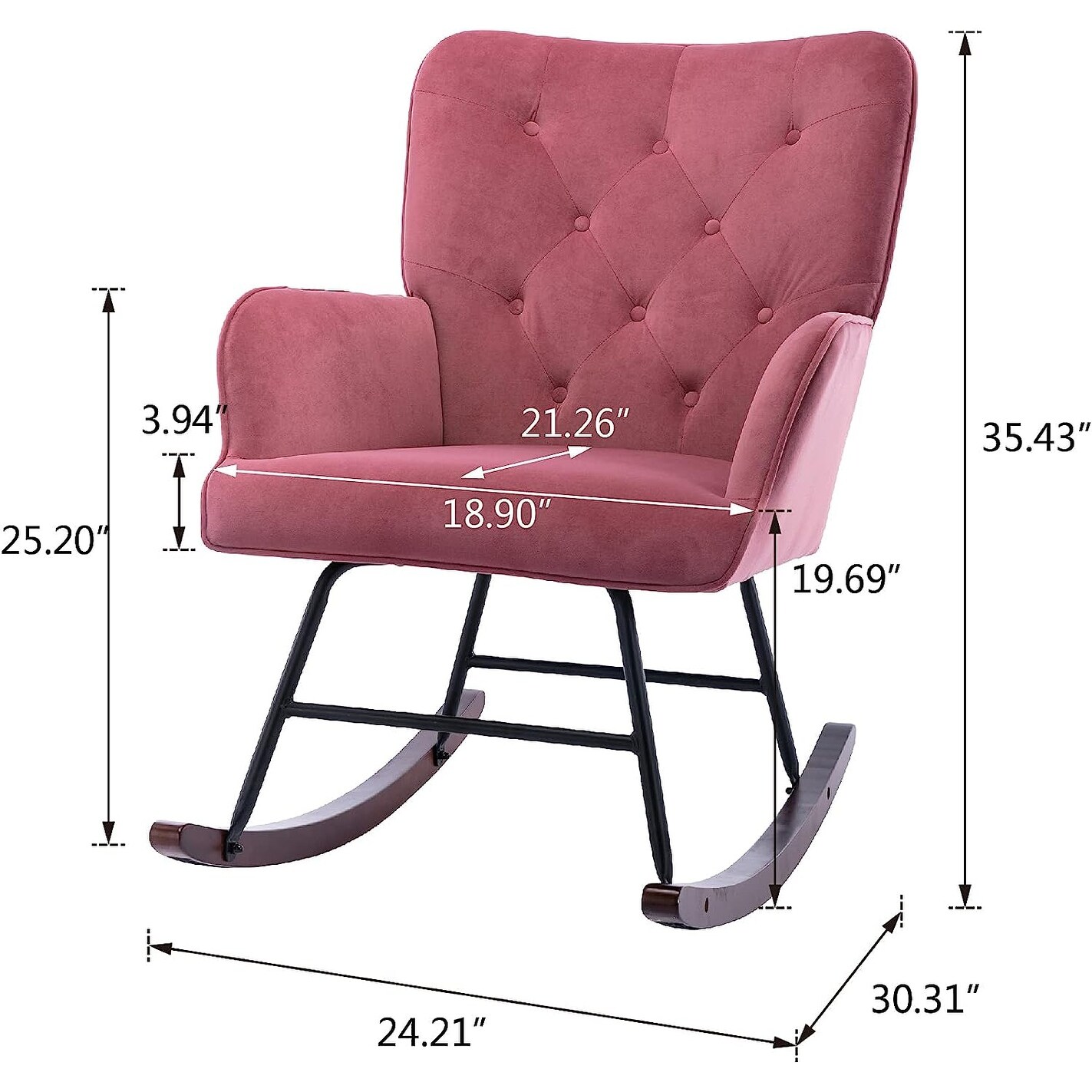 Modern Rocking Nursery Upholstered Rocker Chair with Buttons and Diamond-Shaped Cut Lines