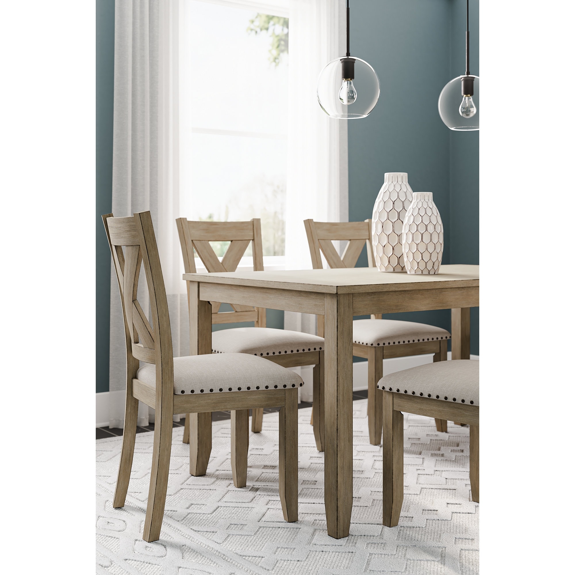 Signature Design by Ashley Sanbriar Brown/Beige Rectangular Dining Table and Chairs (Set of 7)