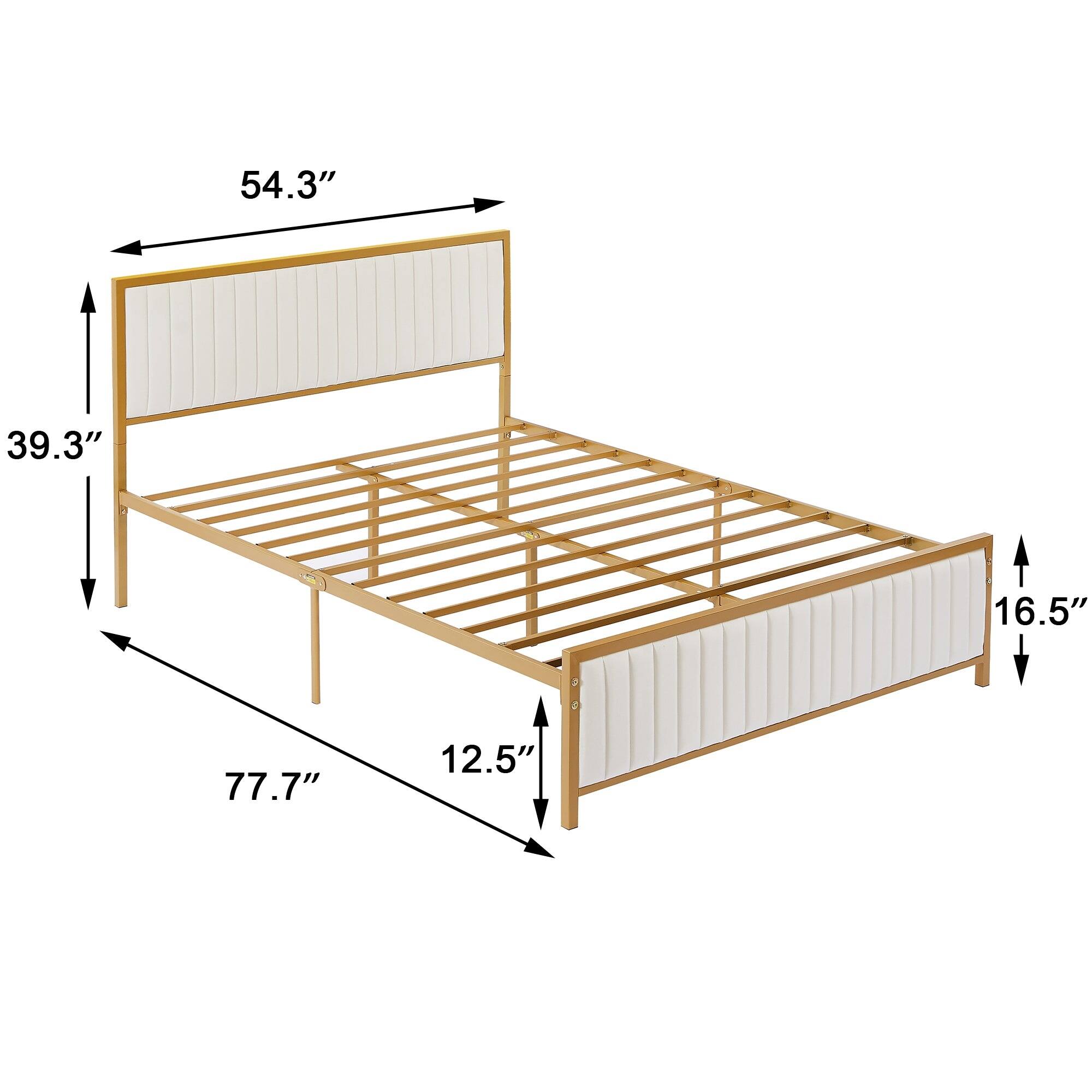 VECELO Modern Faux Leather Upholstered Platform Bed, Beige Bed Frame