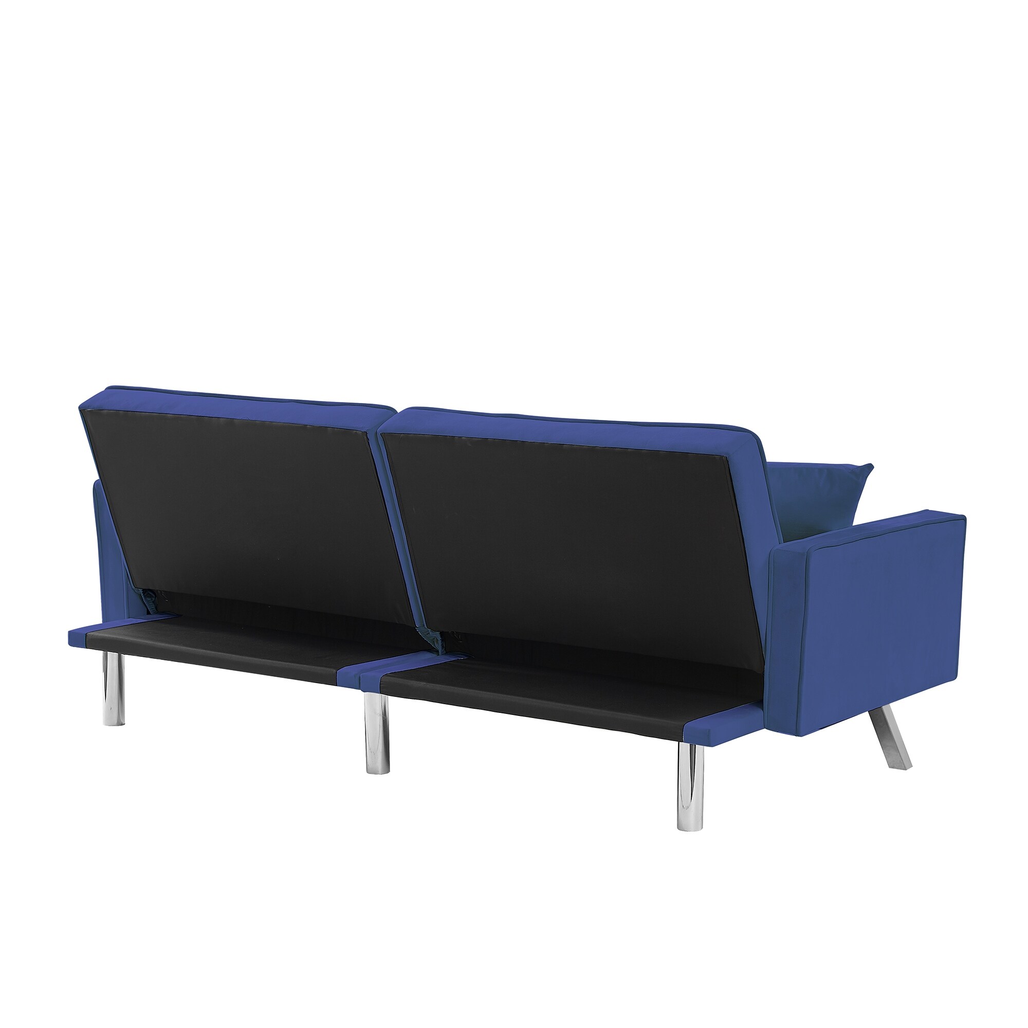 Modern Velvet Futon Sofa Bed with Armrests and 2 Pillows
