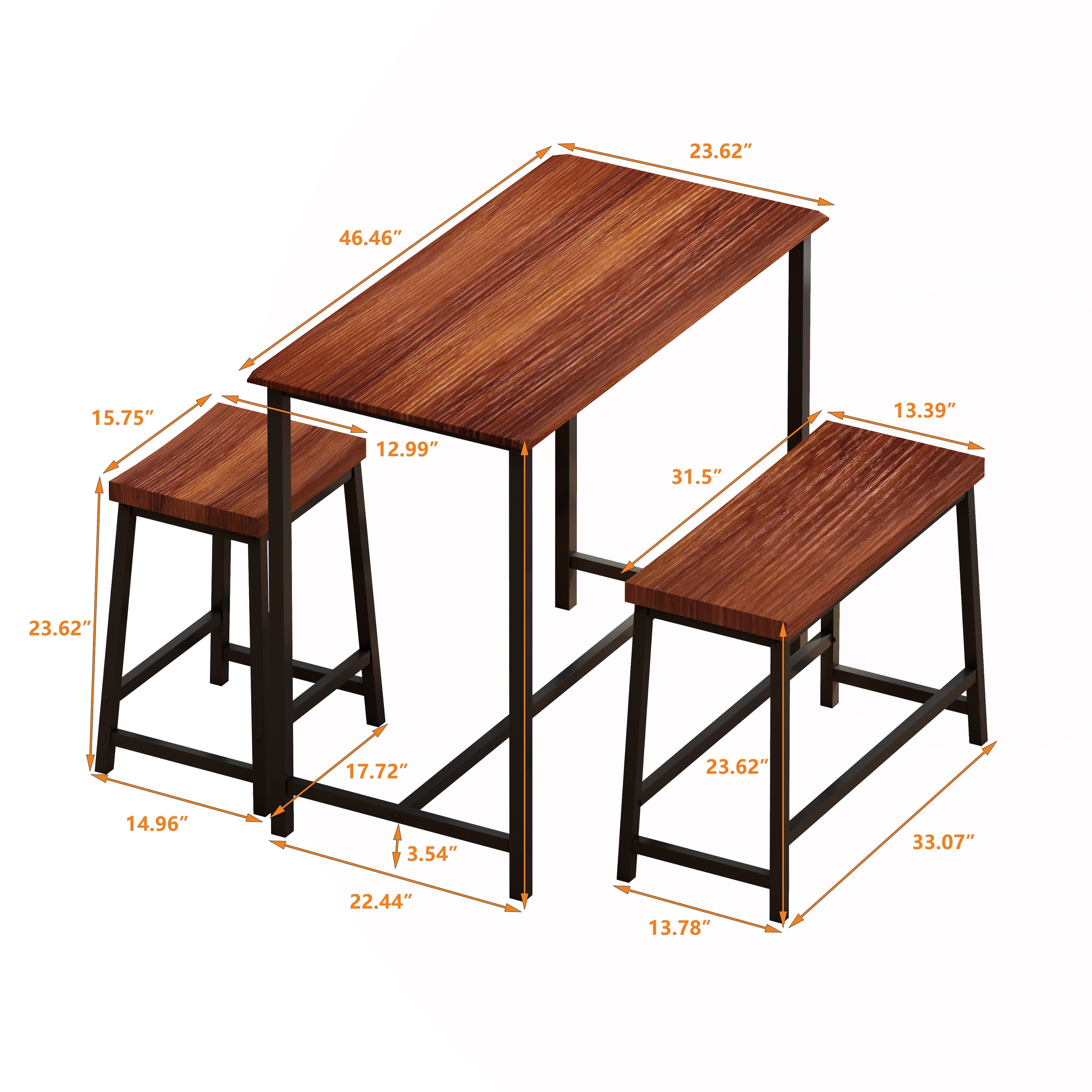 4-Piece Dining Table Set with 2 Stools and 1 Bench