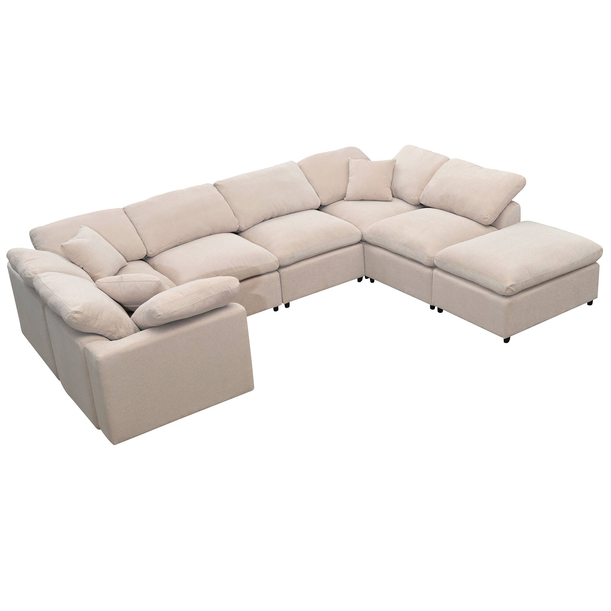 Oversized Sectional Sofa with Ottoman and 3 Pillows, DIY Modular Couch