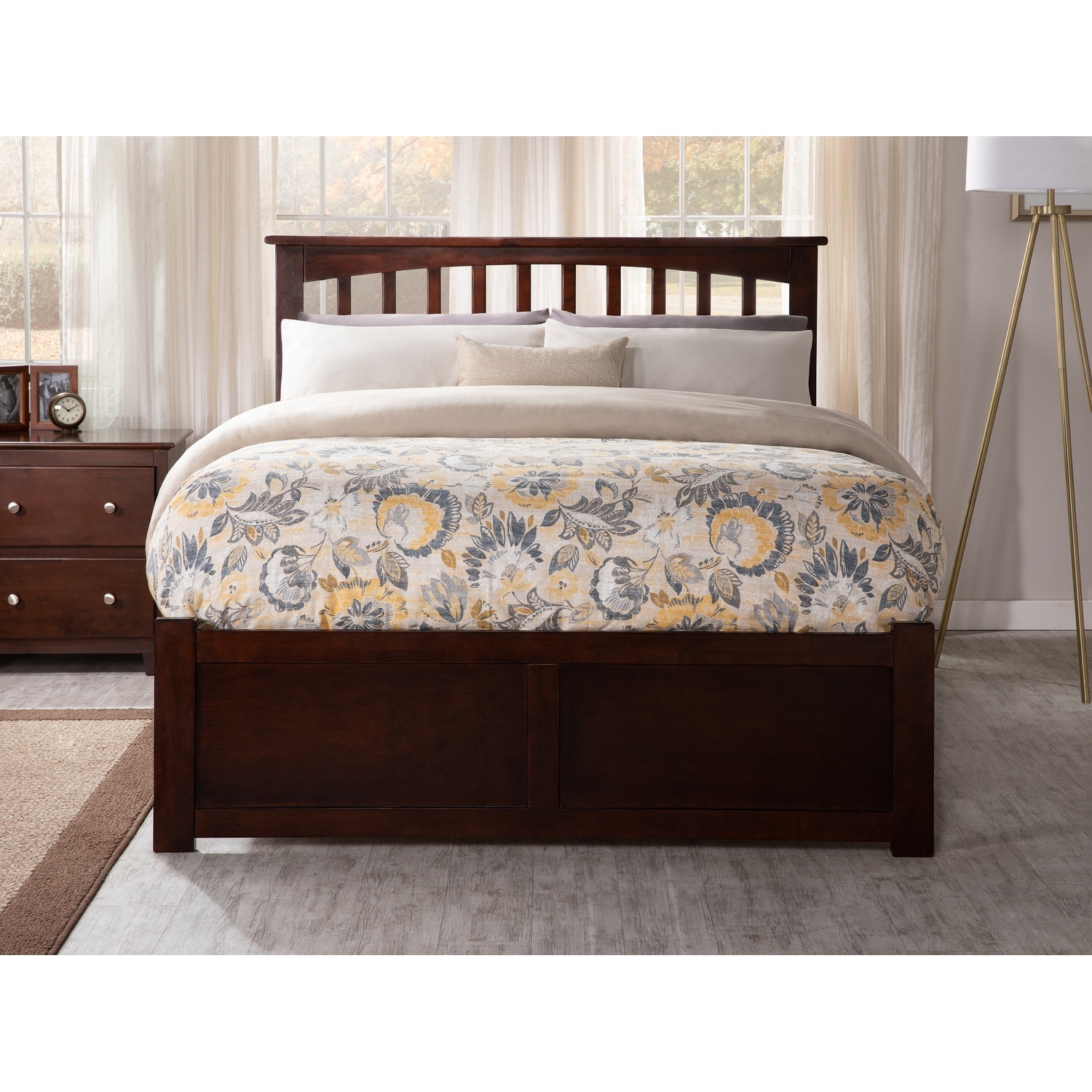 AFI Mission Solid Wood King Platform Bed with Footboard and Twin XL Trundle