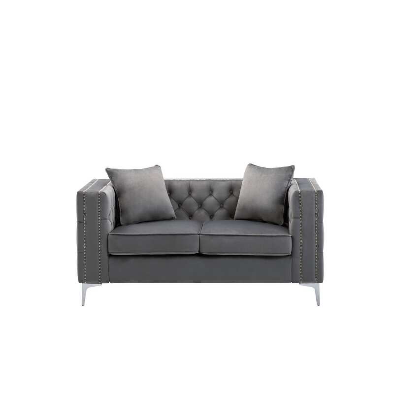 63" Velvet Loveseat, Love Seats 2-Seater Furniture with Comfy Nailhead Trim Handmade Button Tufted and Chrome Metal Legs