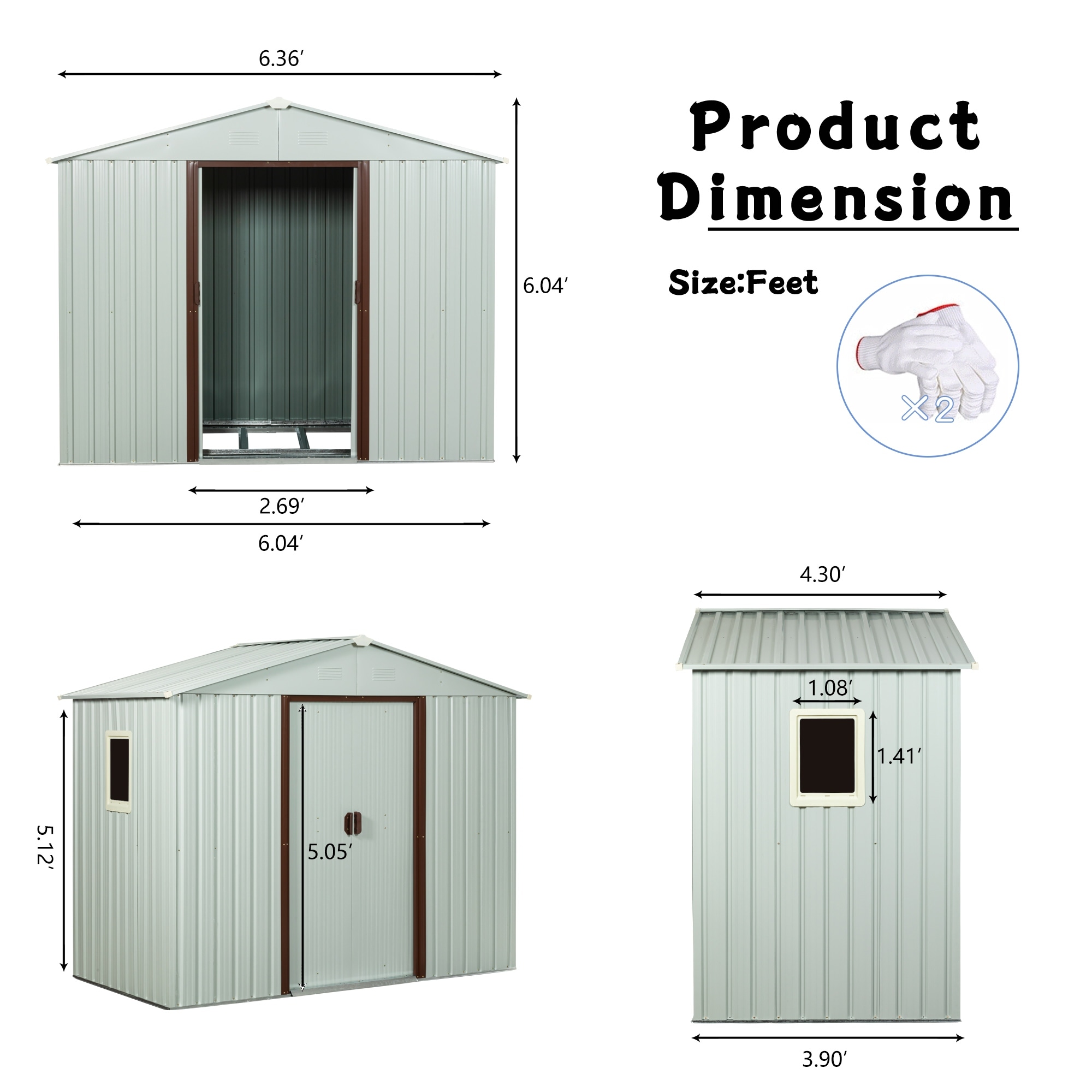 Outdoor Storage Shed Iron Utility Tool Shed Storage Metal Garden Shed Outside Sheds with Sliding Door Windows Included for Tools