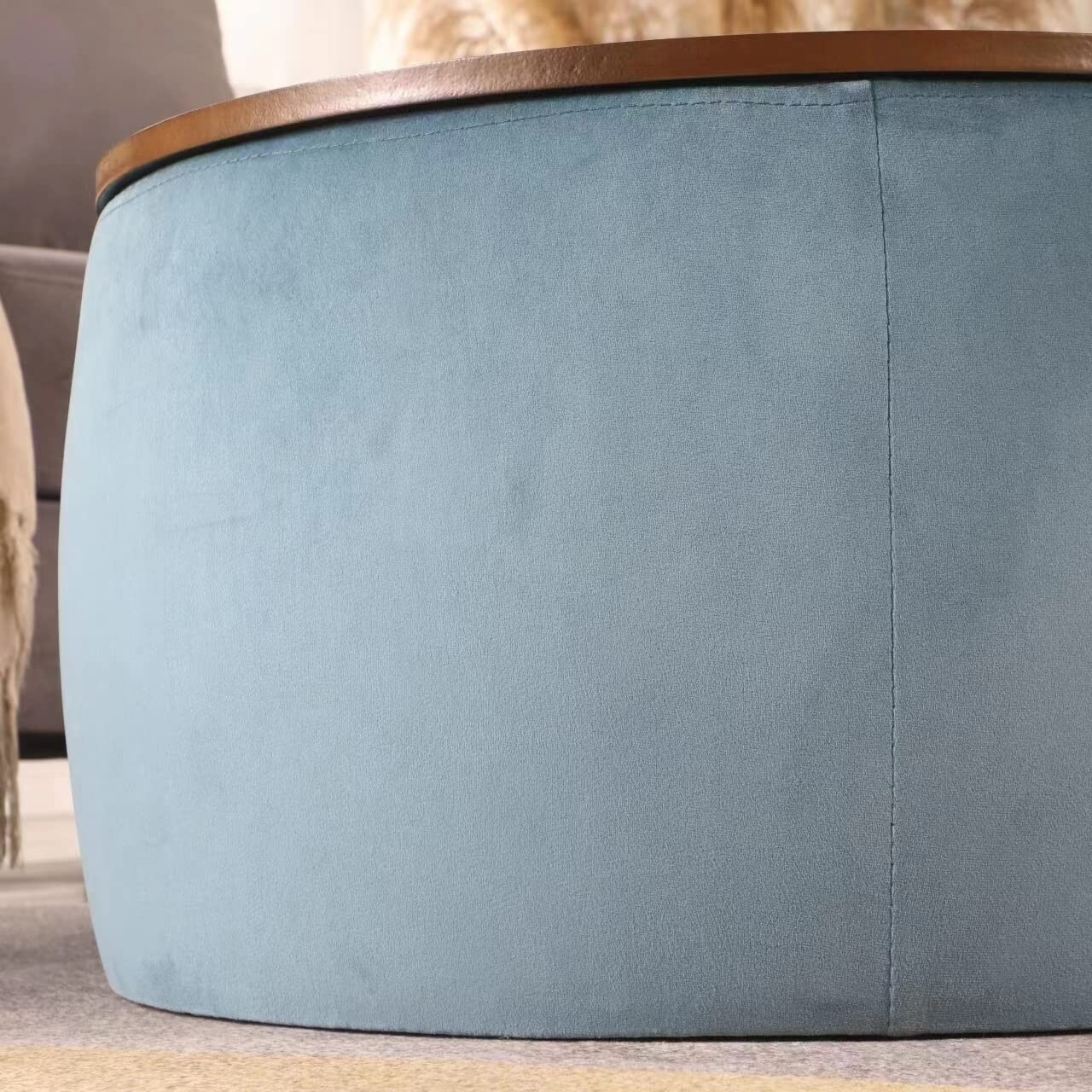 Round Storage Ottoman with Nesting Foot Stool, 25'' Velvet Ottoman with Wooden Lid, 14'' Height Couch Table Coffee Table