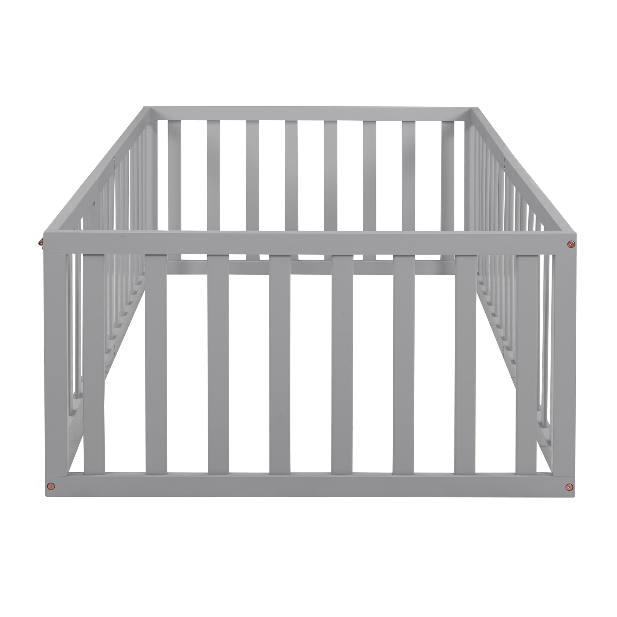 Twin Size Wood Floor Bed Frame with Fence and Door