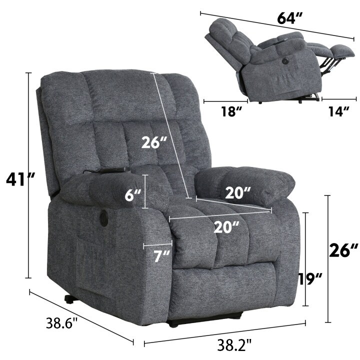 Navy Luxury Power Lift Recliner with Heat Therapy, Massage, and Enhanced Control, Ideal for Elderly