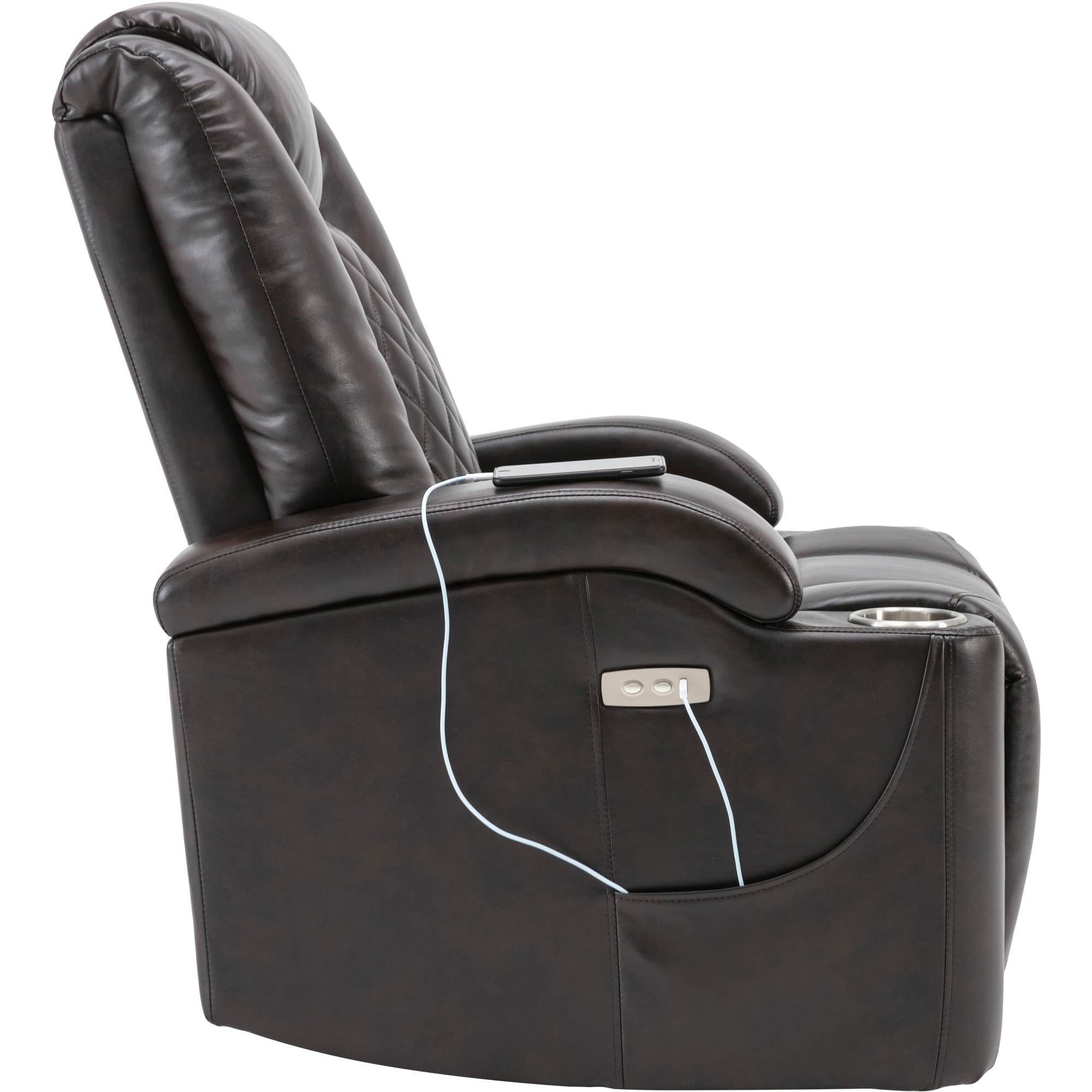 Brown Comfortable PU Leather Power Recliner Chair with Cup Holders