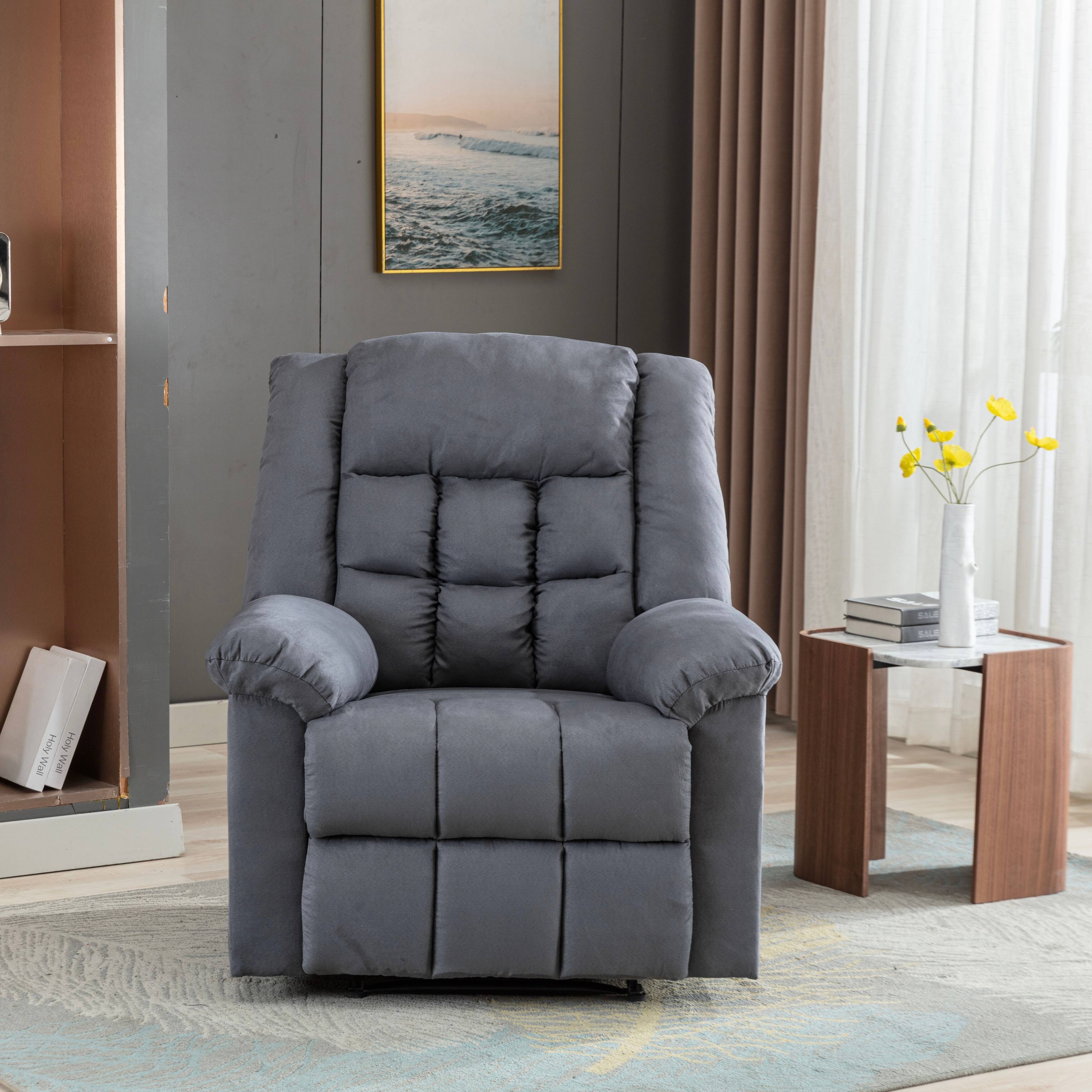 Grey Manual Recliner with Padded Headrest and Armrest for Living Room