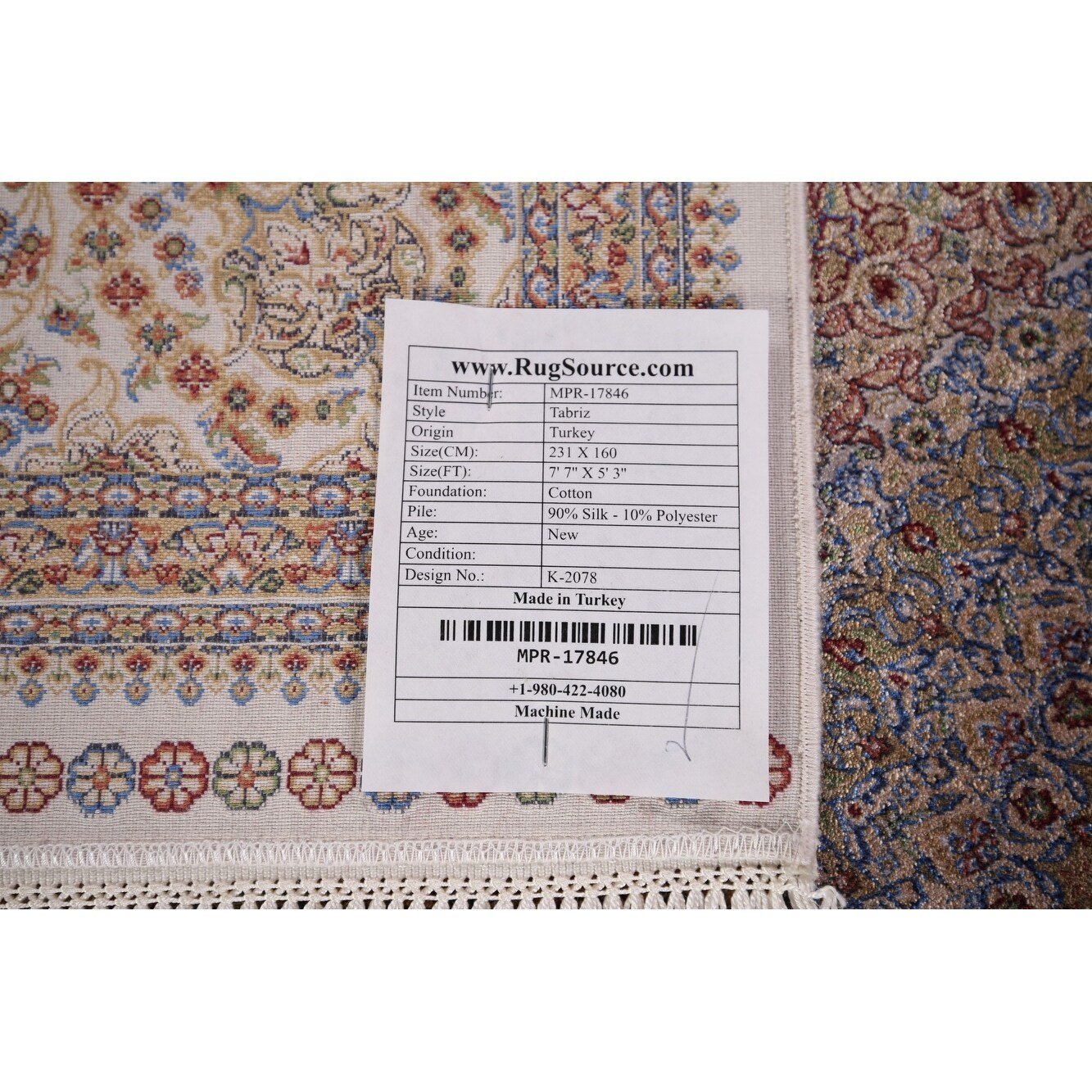 Tabriz Turkish Rug Machine Made Traditional Silk & Polyester Carpet - 5'3" x 7'7"