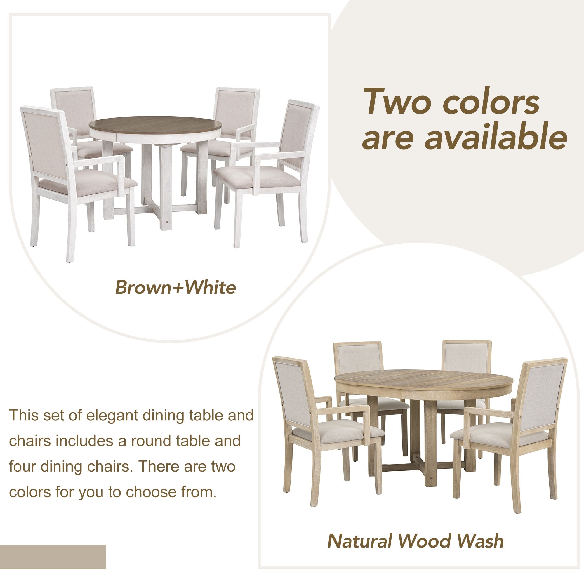 5-Piece Dining Table Set with Extendable Butterfly Leaf Wood Round Dining Table and 4 Ergonomically Designed Dining Chairs