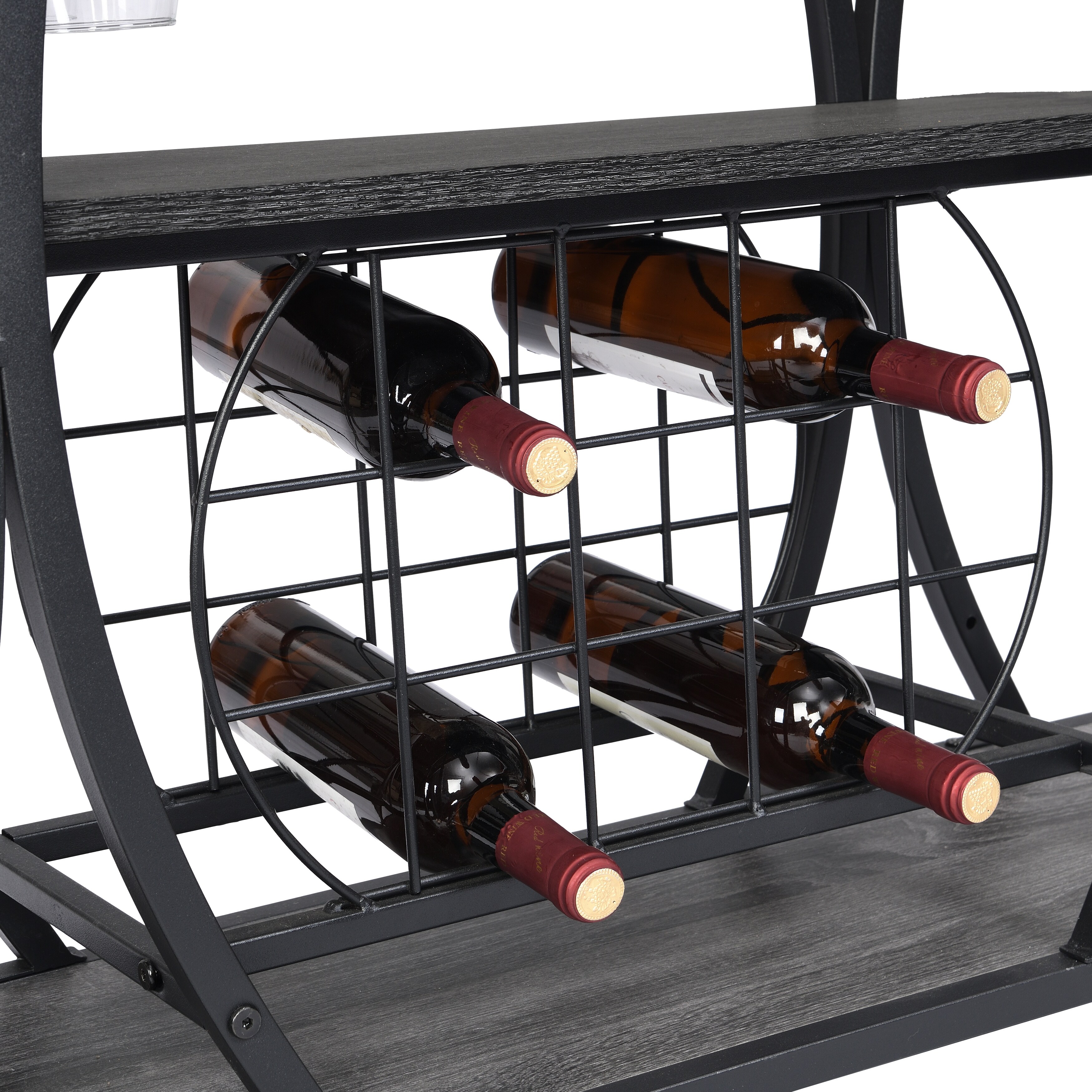 Metal Tableware Cabine Bar Cart with Wine Rack & 3 Tier Storage Rack