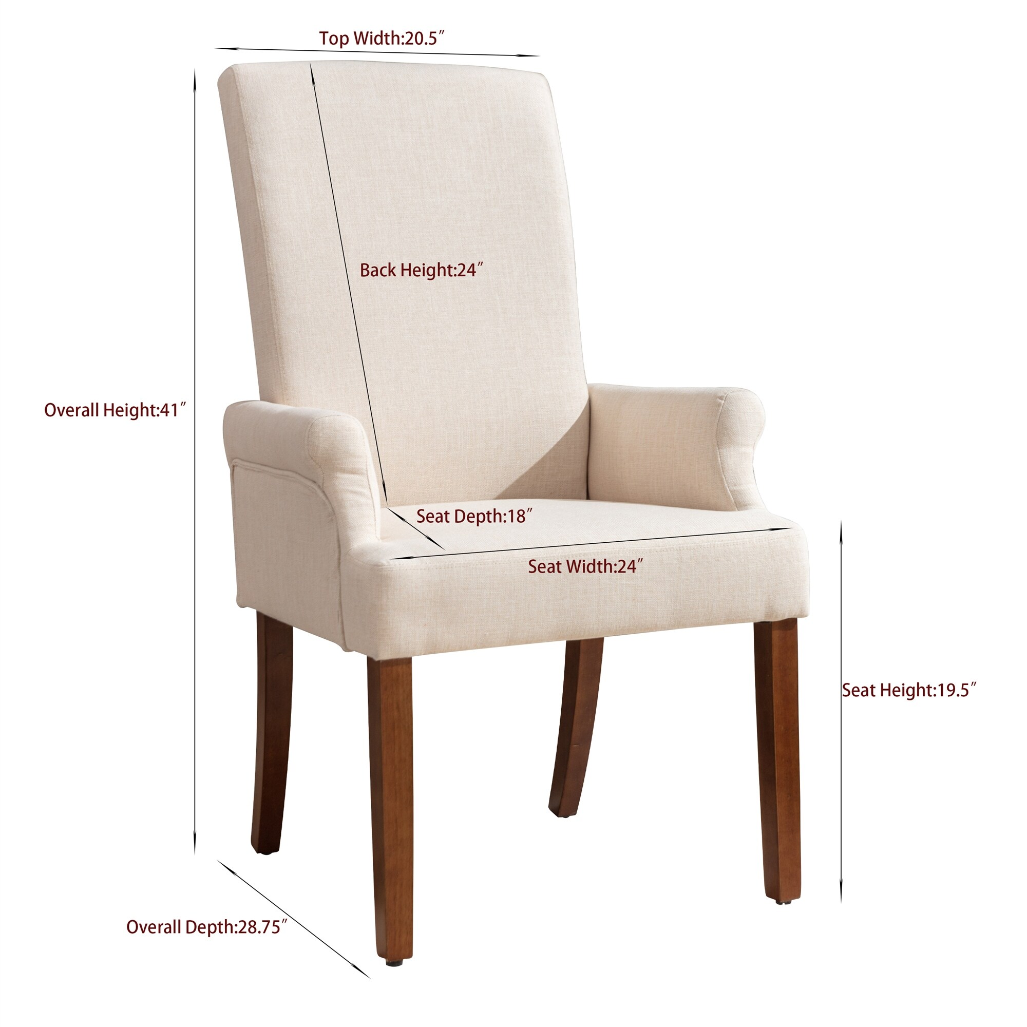 Linen Fabric Upholstered Arm Dining Chair with Oak Wood Legs