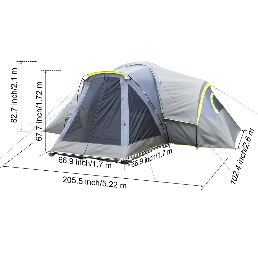 Three Rooms Polyester Cloth Fiberglass Poles Camping Tents Family Tent