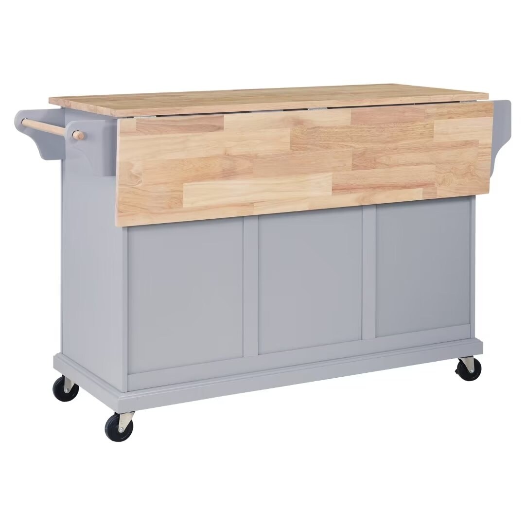 Kitchen Cart Cabinet with Drop Leaf, 4 Wheels and 2 Drawers - 59.5" x 32" x 36"