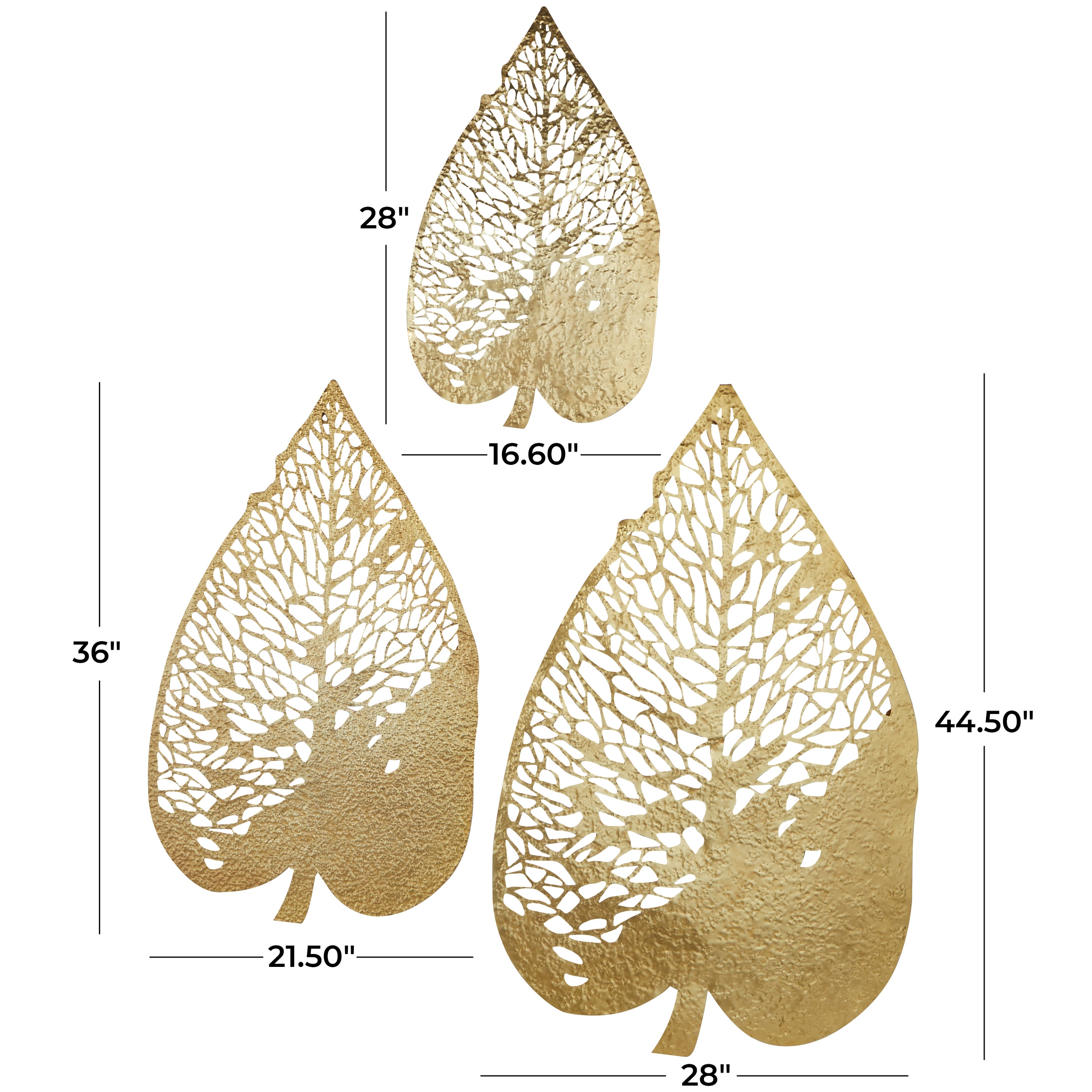 The Novogratz Gold Metal Leaf Wall Decor with Laser Cut Detailing (Set of 3)
