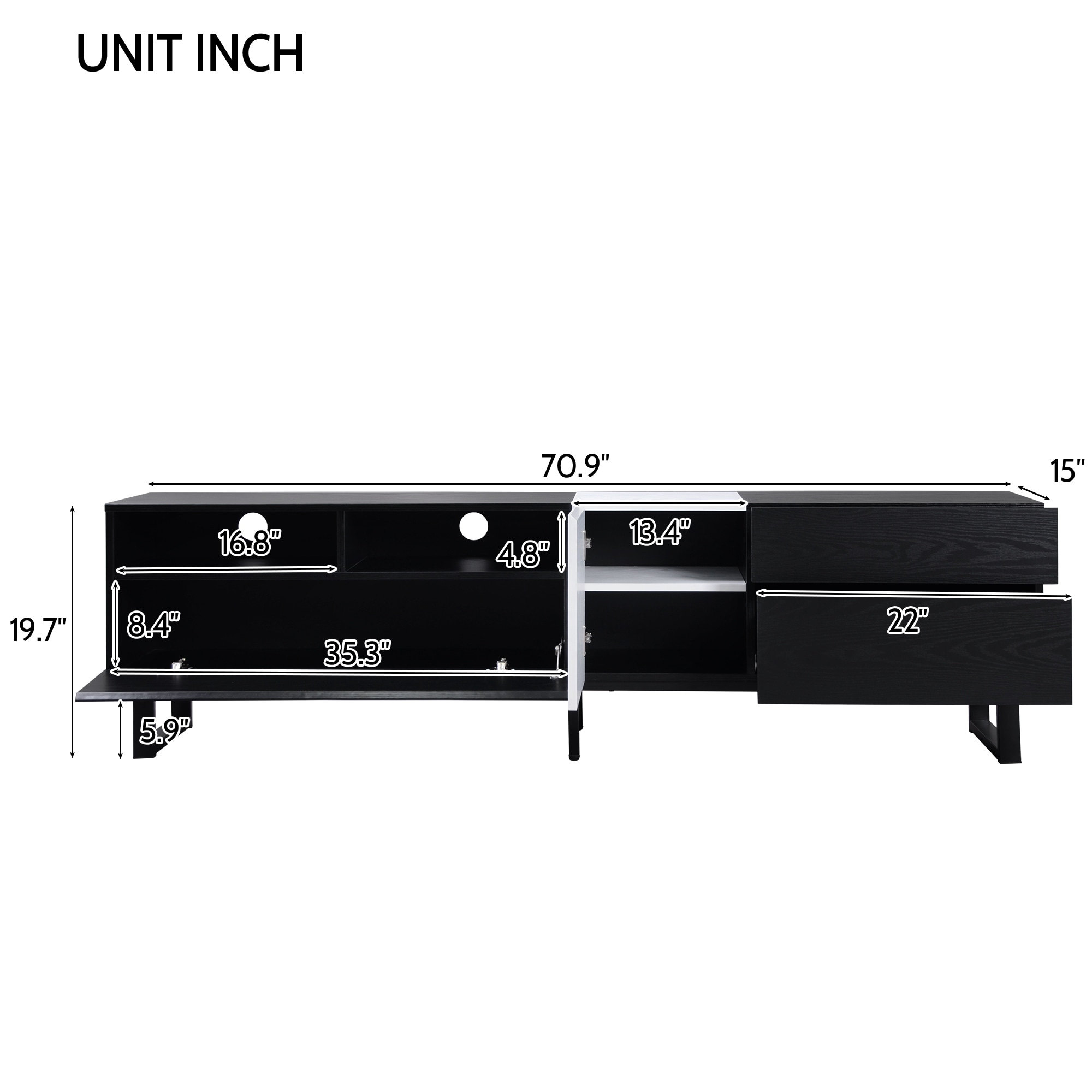 Modern TV Stand Media TV Console Table with Double Storage Space, Entertainment Center with Drop Down Door, for 80" TV